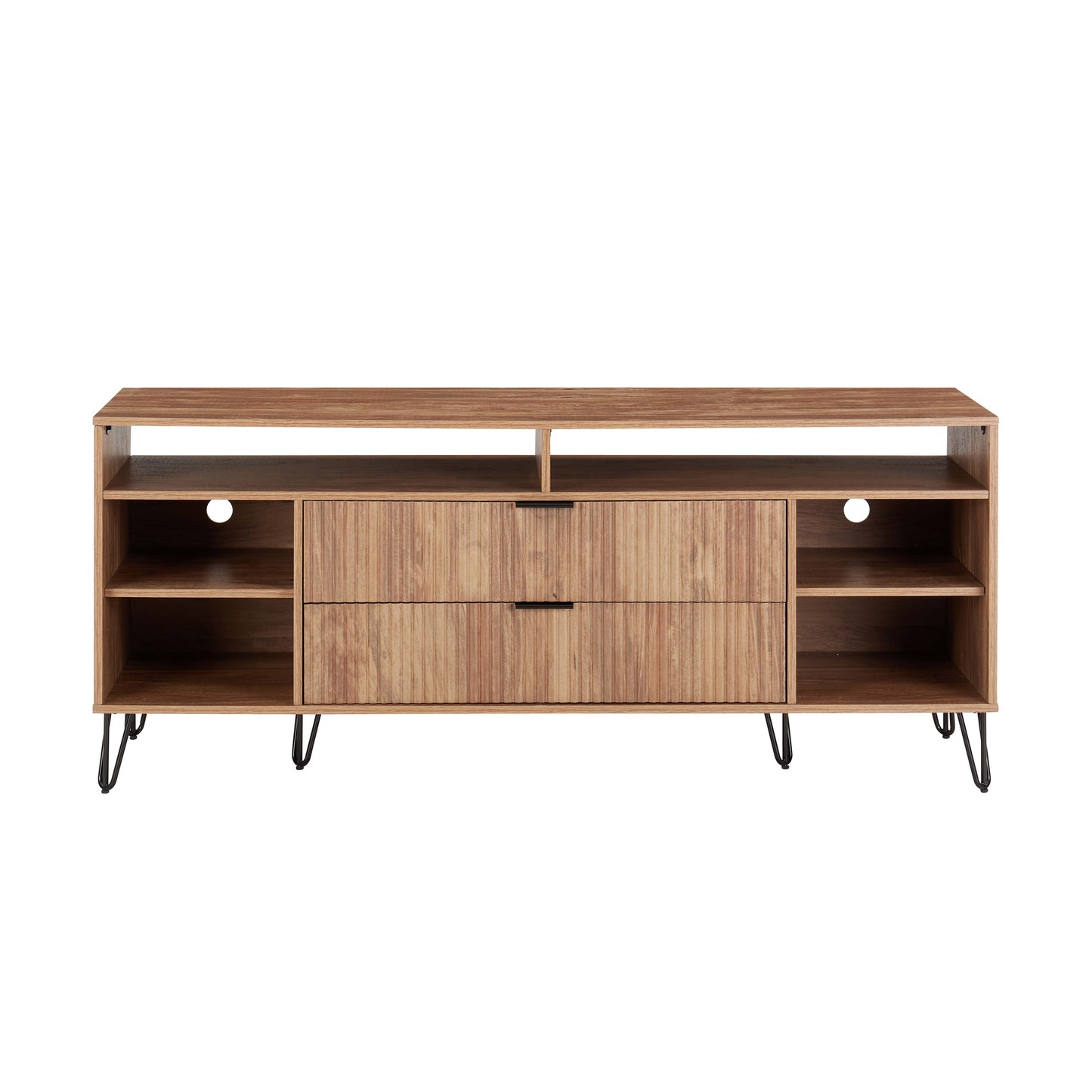 Manhattan Comfort DUMBO 63" Golden Brown Mid-Century Modern TV Stand With 6 Shelves & 2 Drawers
