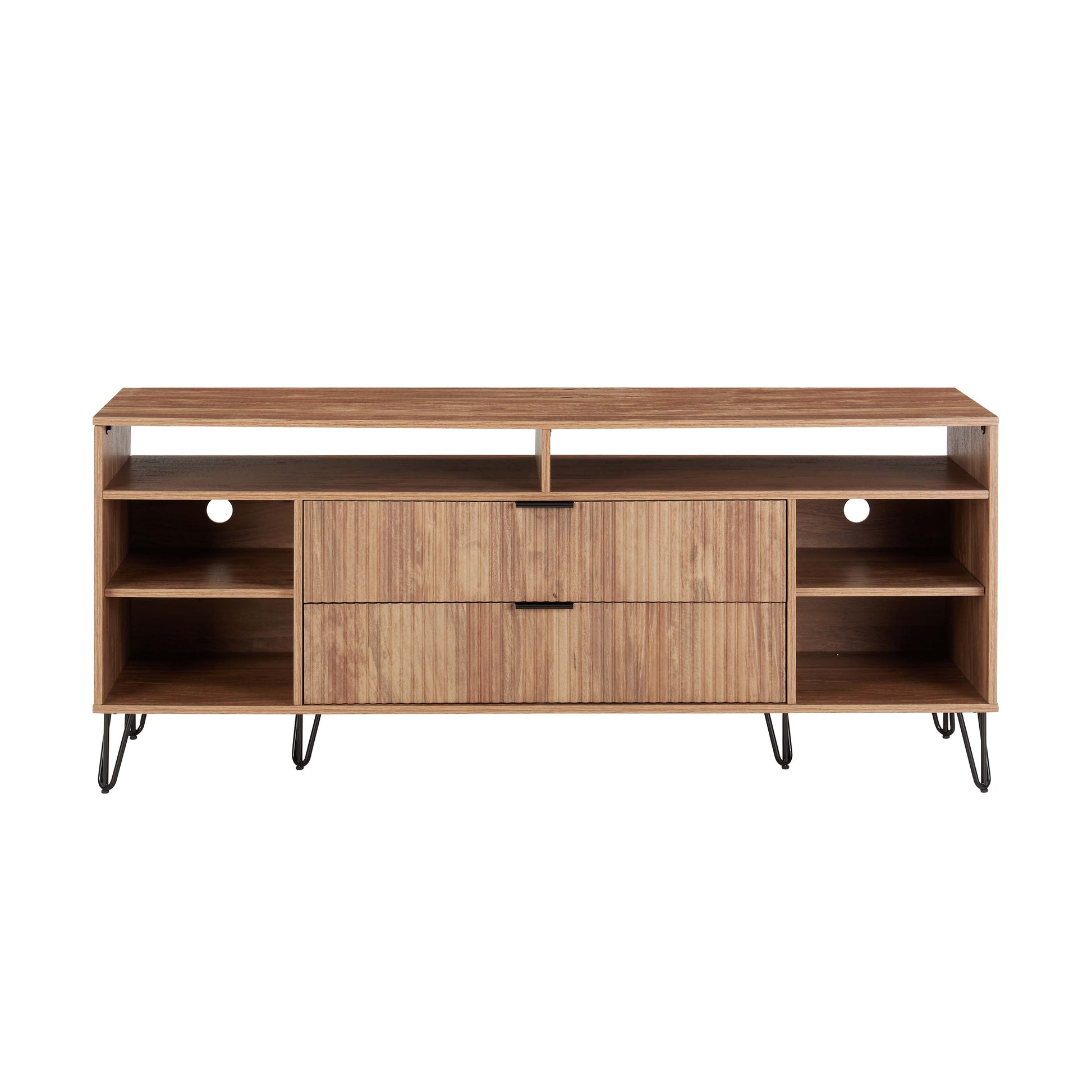 Manhattan Comfort DUMBO 63" Golden Brown Mid-Century Modern TV Stand With 6 Shelves & 2 Drawers