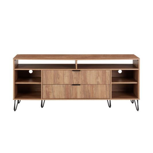 Manhattan Comfort DUMBO 63" Golden Brown Mid-Century Modern TV Stand With 6 Shelves & 2 Drawers