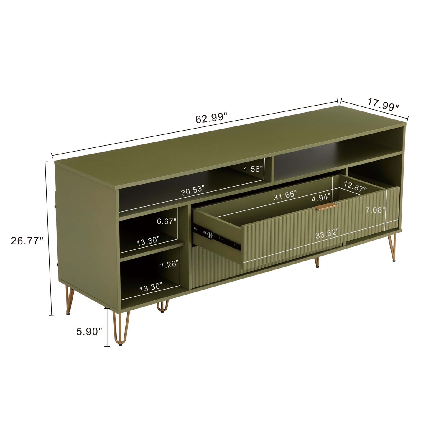 Manhattan Comfort DUMBO 63" Olive Green Mid-Century Modern TV Stand With 6 Shelves & 2 Drawers
