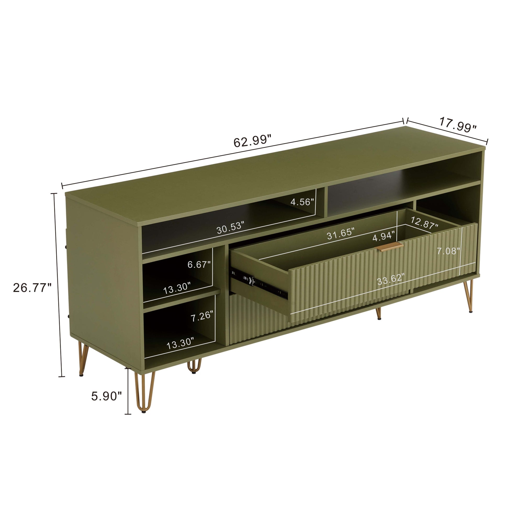Manhattan Comfort DUMBO 63" Olive Green Mid-Century Modern TV Stand With 6 Shelves & 2 Drawers
