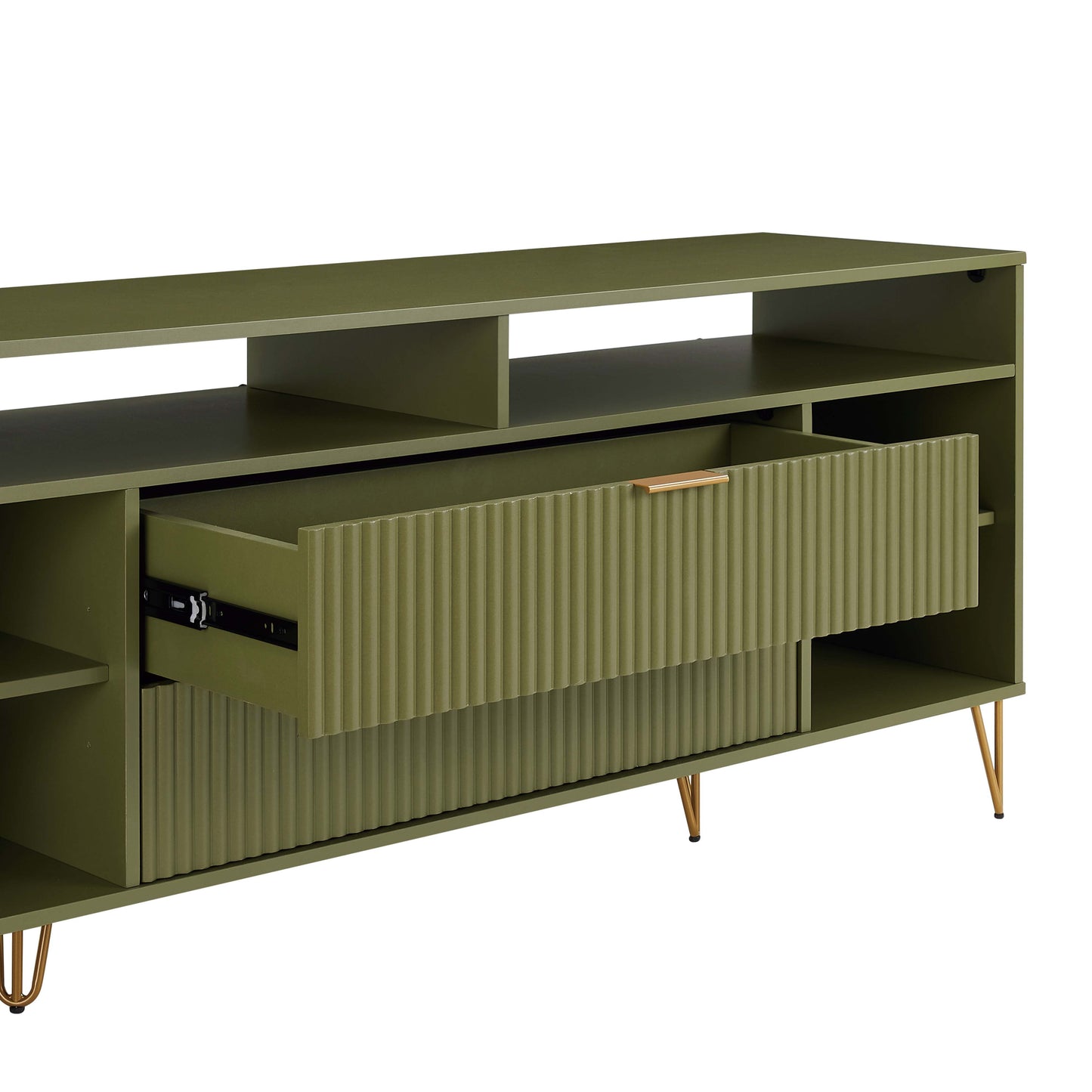 Manhattan Comfort DUMBO 63" Olive Green Mid-Century Modern TV Stand With 6 Shelves & 2 Drawers