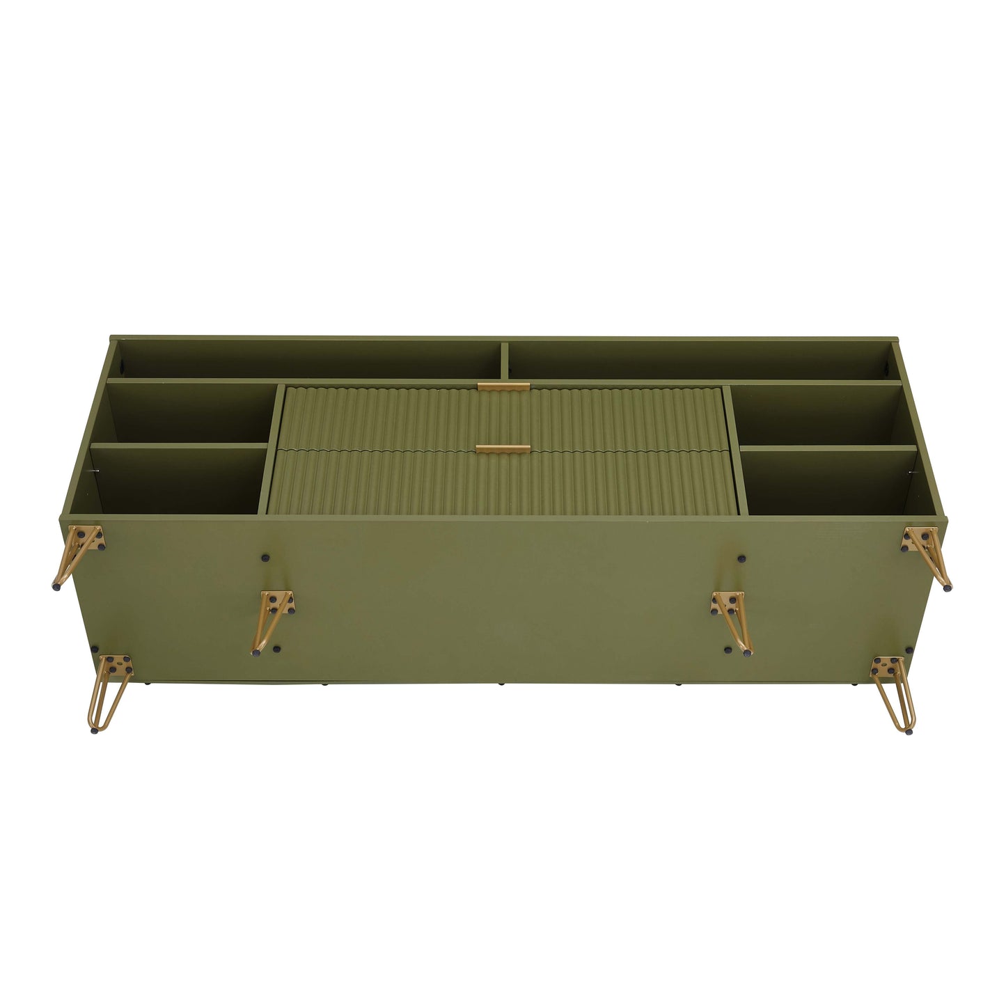 Manhattan Comfort DUMBO 63" Olive Green Mid-Century Modern TV Stand With 6 Shelves & 2 Drawers