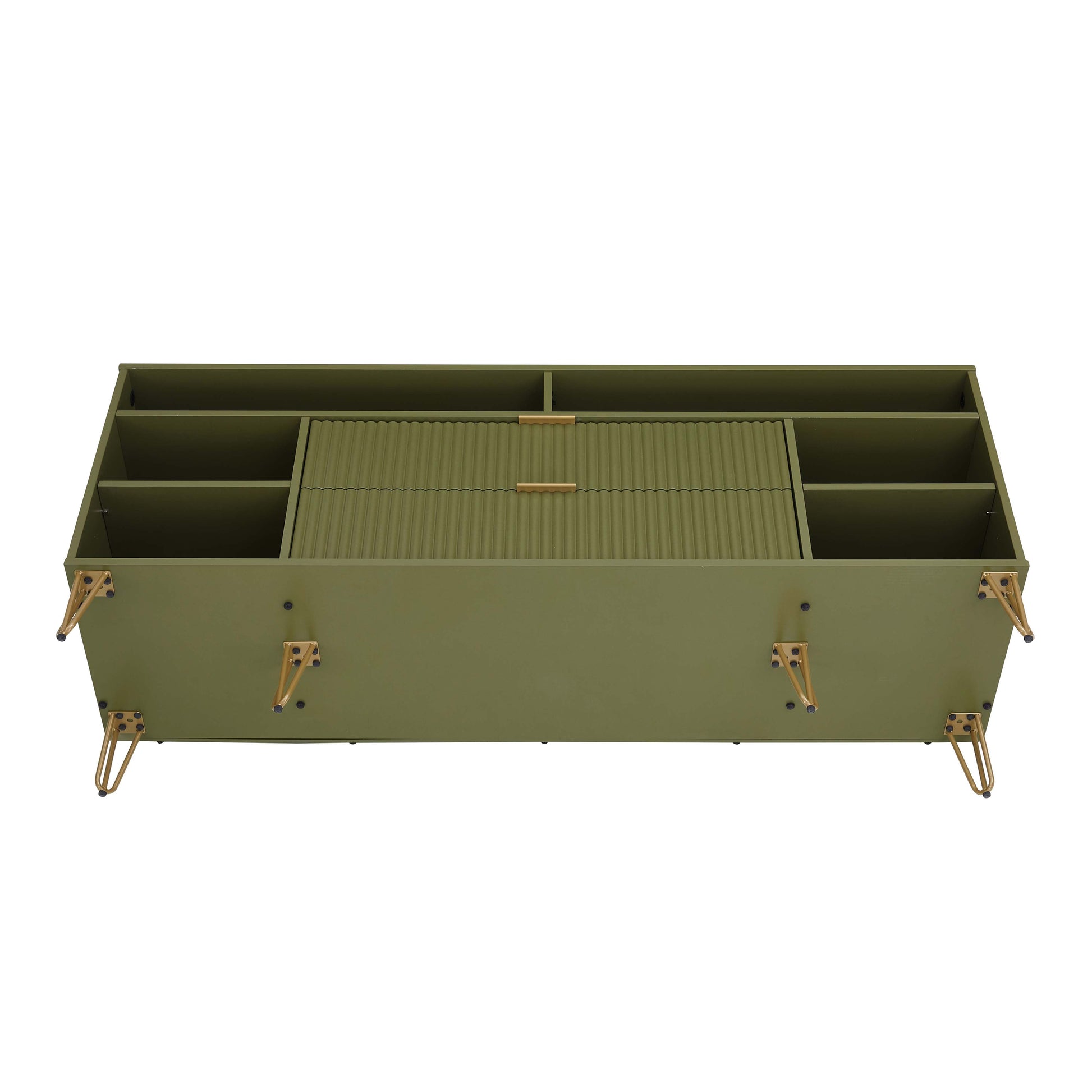 Manhattan Comfort DUMBO 63" Olive Green Mid-Century Modern TV Stand With 6 Shelves & 2 Drawers