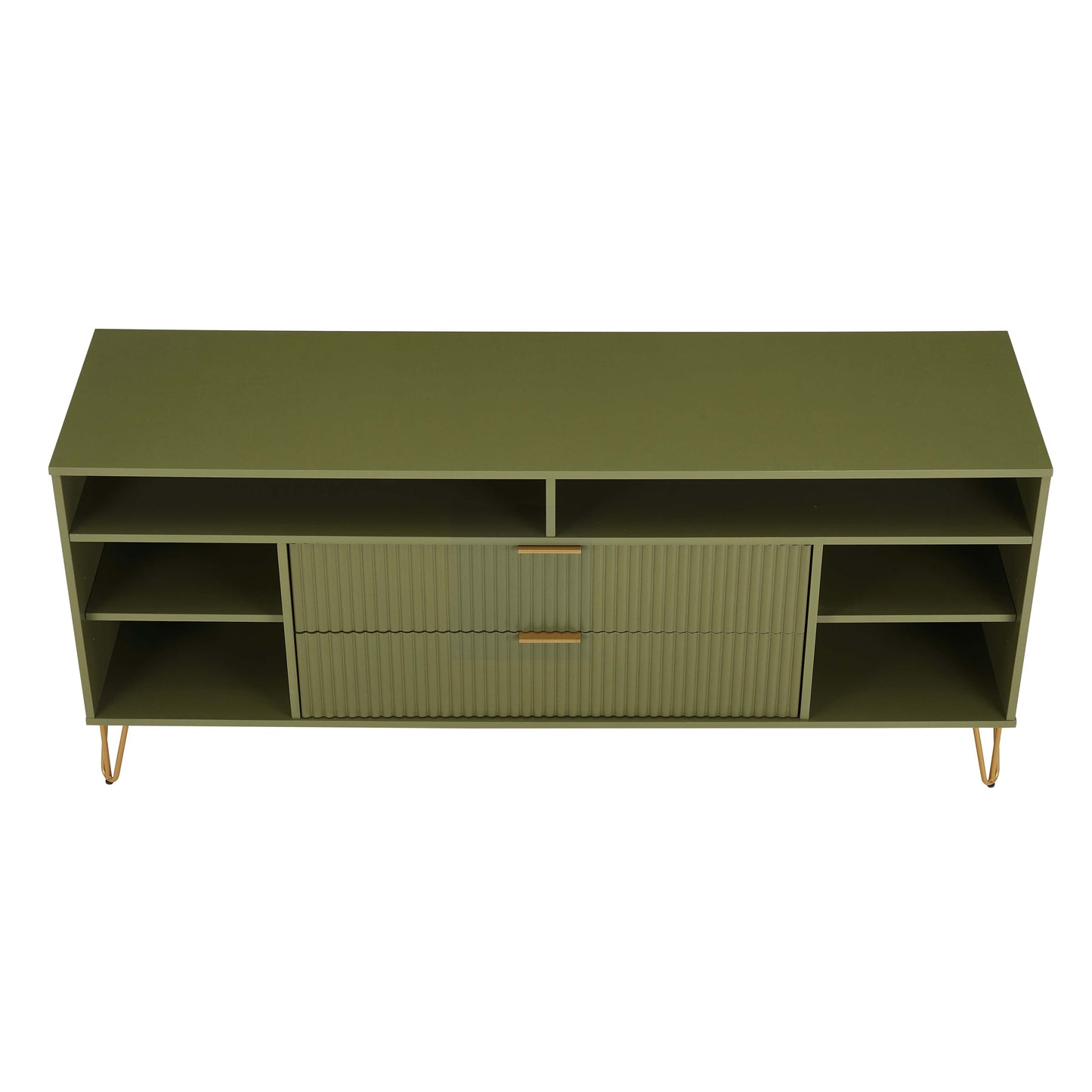 Manhattan Comfort DUMBO 63" Olive Green Mid-Century Modern TV Stand With 6 Shelves & 2 Drawers