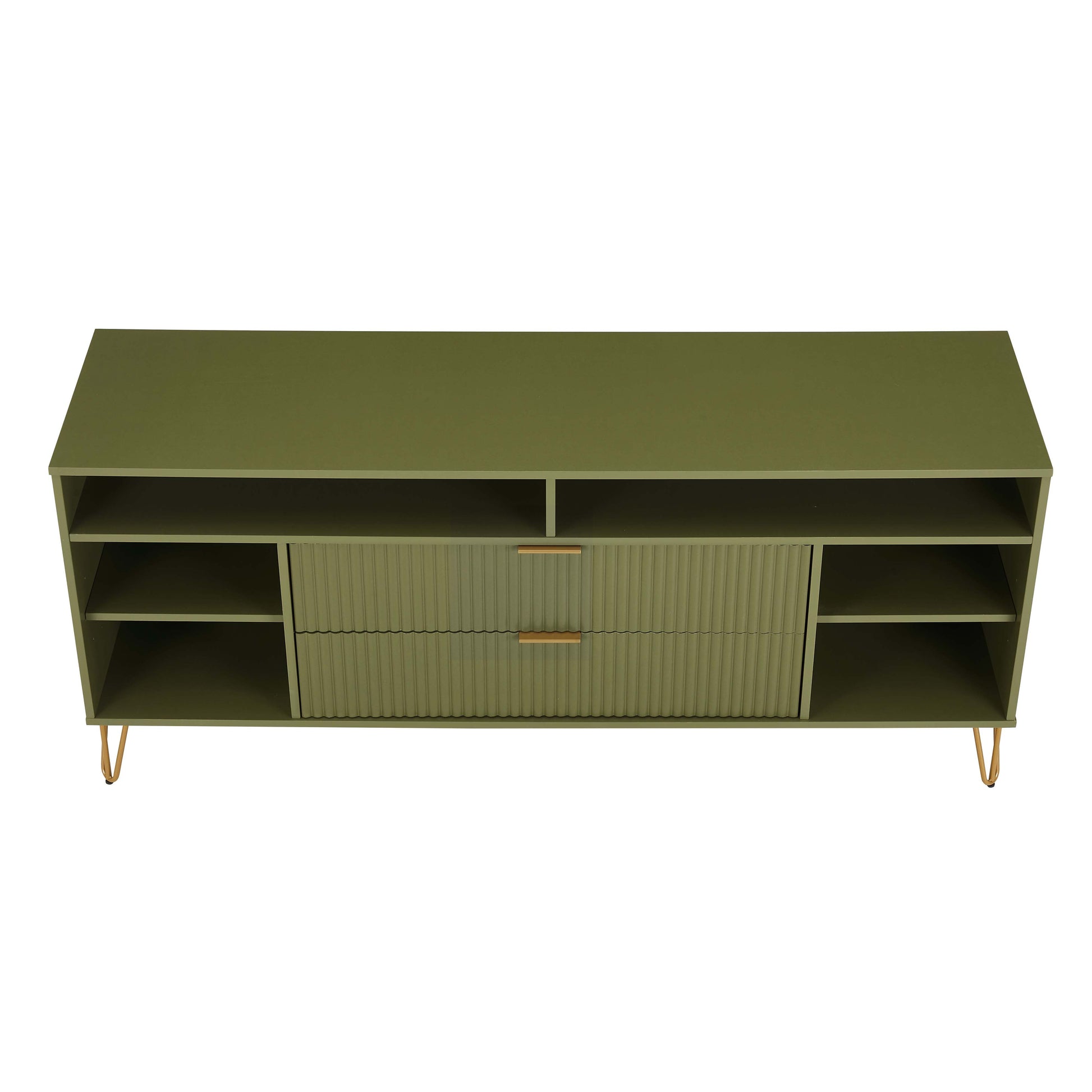 Manhattan Comfort DUMBO 63" Olive Green Mid-Century Modern TV Stand With 6 Shelves & 2 Drawers