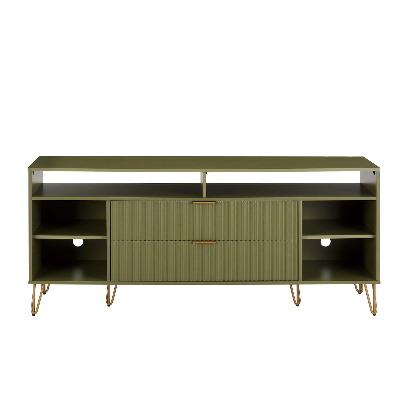 Manhattan Comfort DUMBO 63" Olive Green Mid-Century Modern TV Stand With 6 Shelves & 2 Drawers