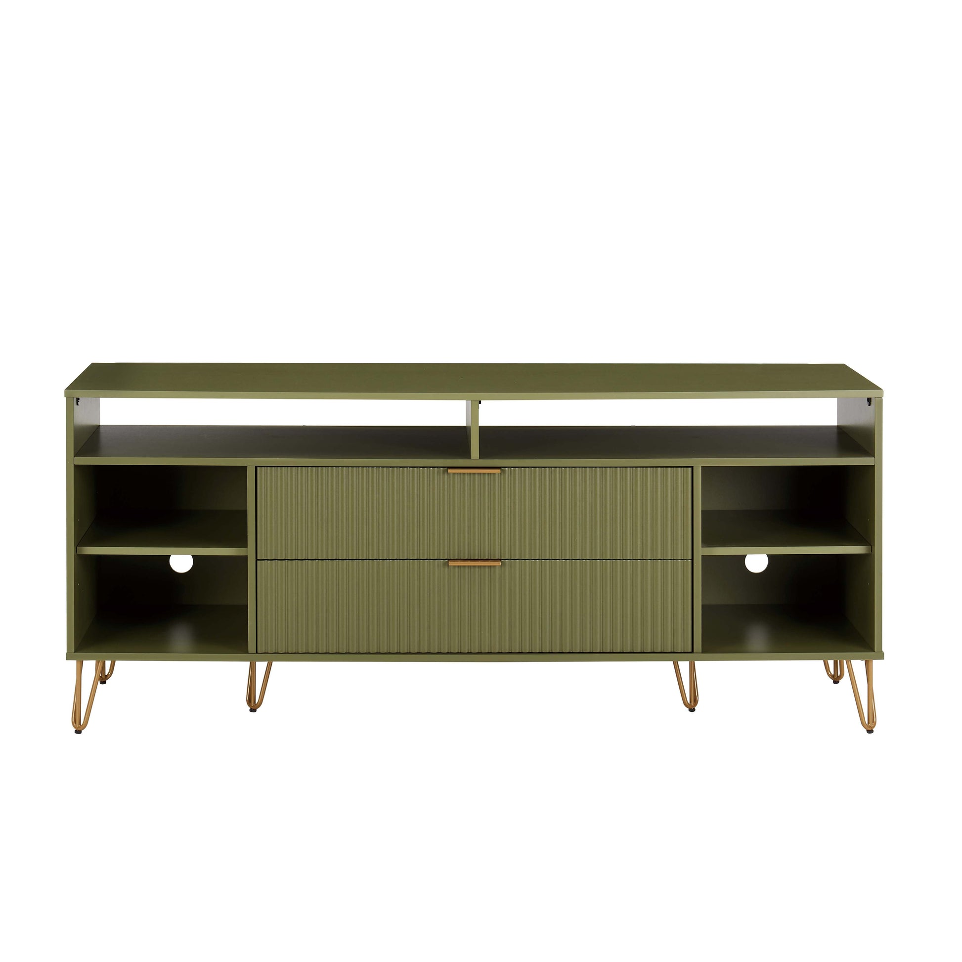 Manhattan Comfort DUMBO 63" Olive Green Mid-Century Modern TV Stand With 6 Shelves & 2 Drawers