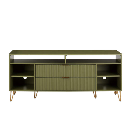 Manhattan Comfort DUMBO 63" Olive Green Mid-Century Modern TV Stand With 6 Shelves & 2 Drawers