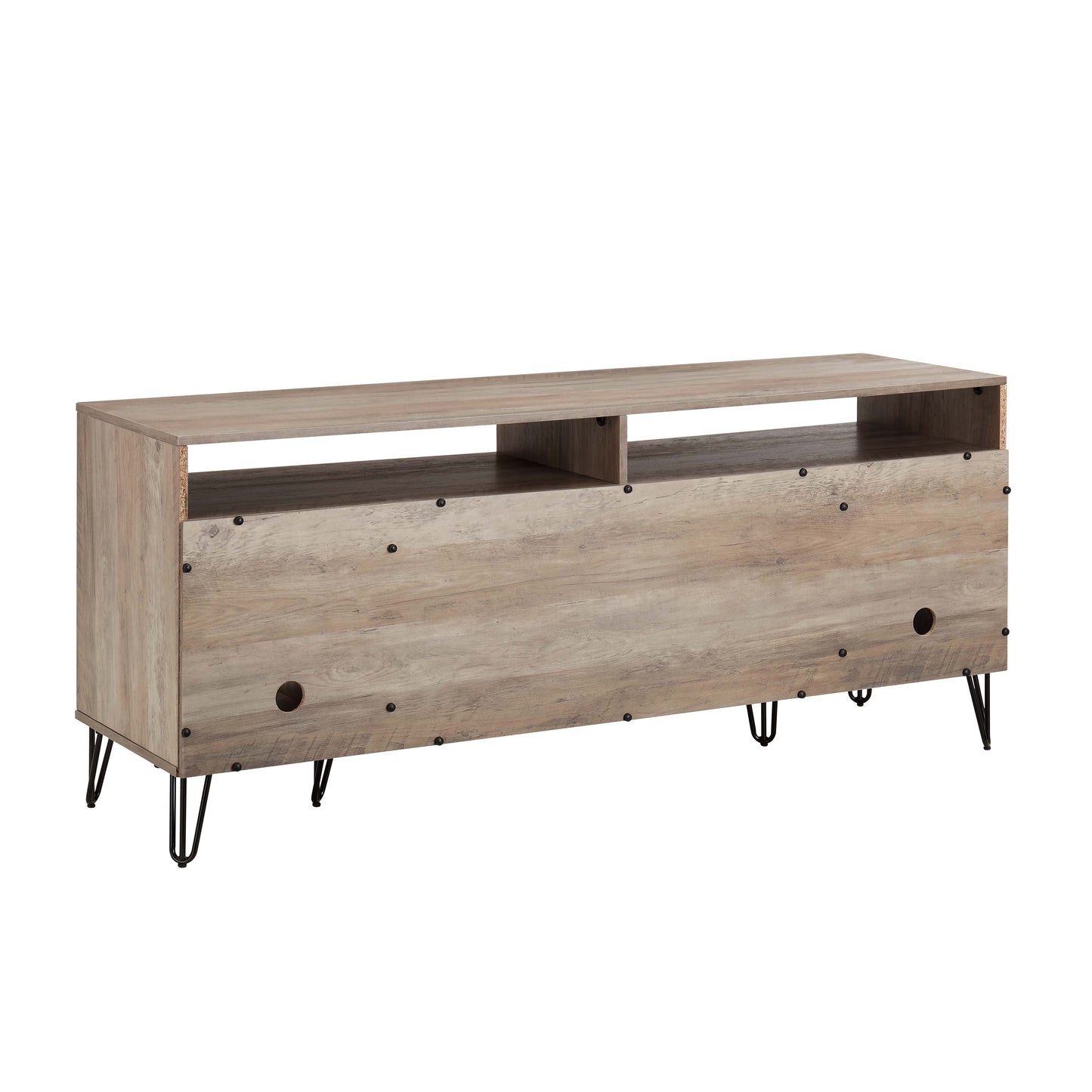 Manhattan Comfort DUMBO 63" Rustic Gray Mid-Century Modern TV Stand With 6 Shelves & 2 Drawers