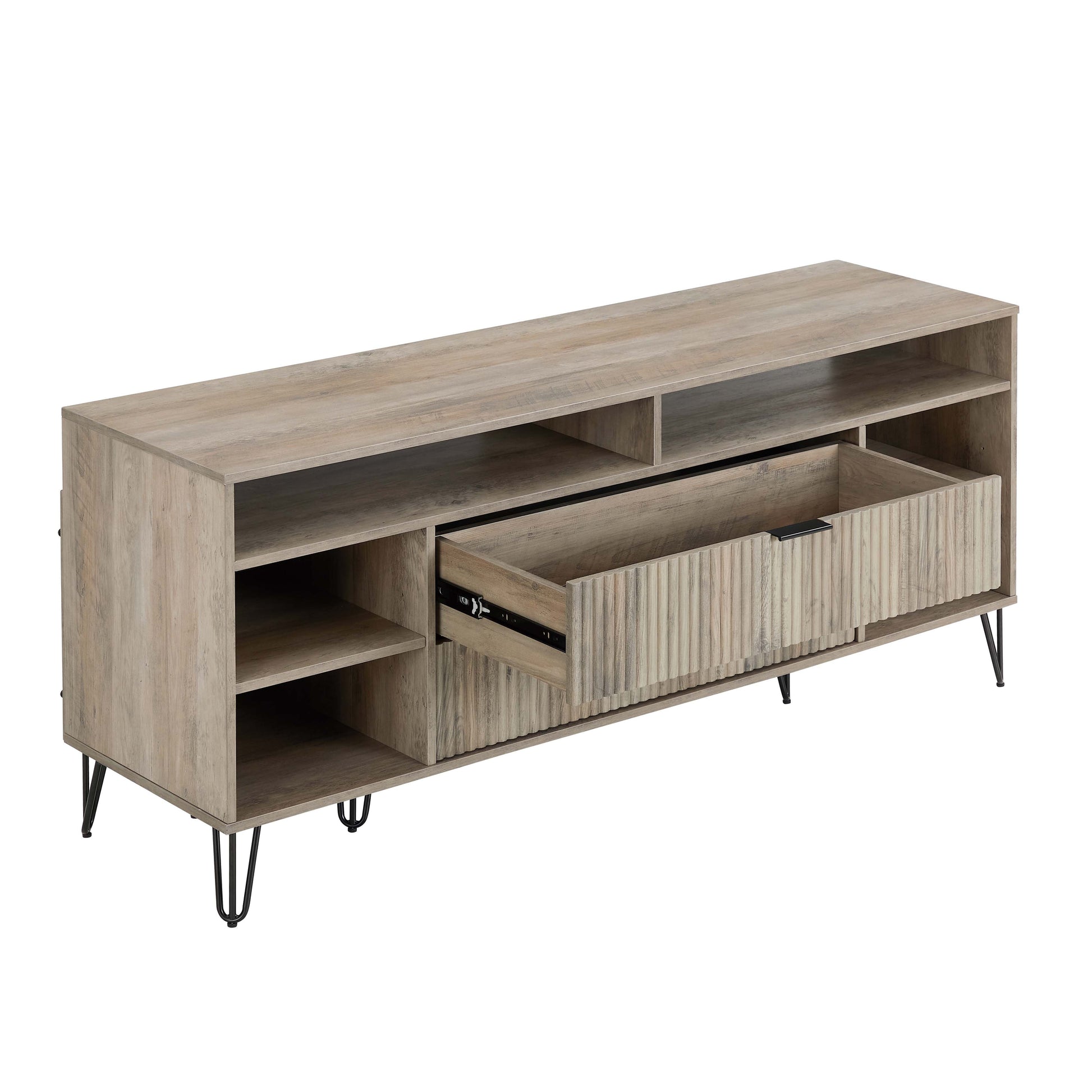 Manhattan Comfort DUMBO 63" Rustic Gray Mid-Century Modern TV Stand With 6 Shelves & 2 Drawers