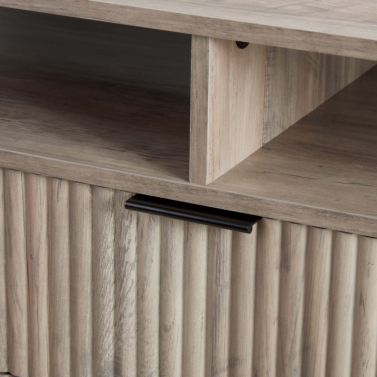 Manhattan Comfort DUMBO 63" Rustic Gray Mid-Century Modern TV Stand With 6 Shelves & 2 Drawers