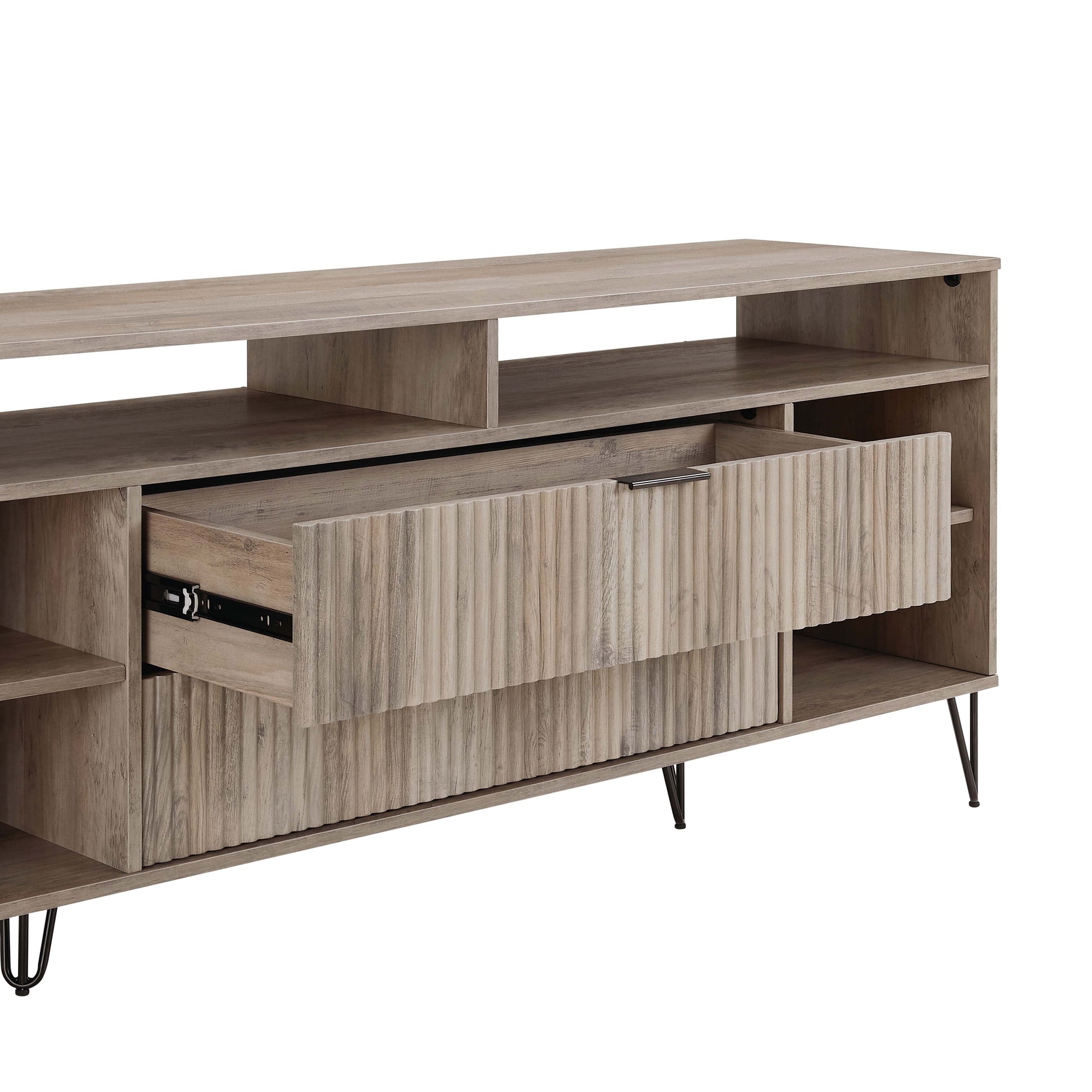 Manhattan Comfort DUMBO 63" Rustic Gray Mid-Century Modern TV Stand With 6 Shelves & 2 Drawers