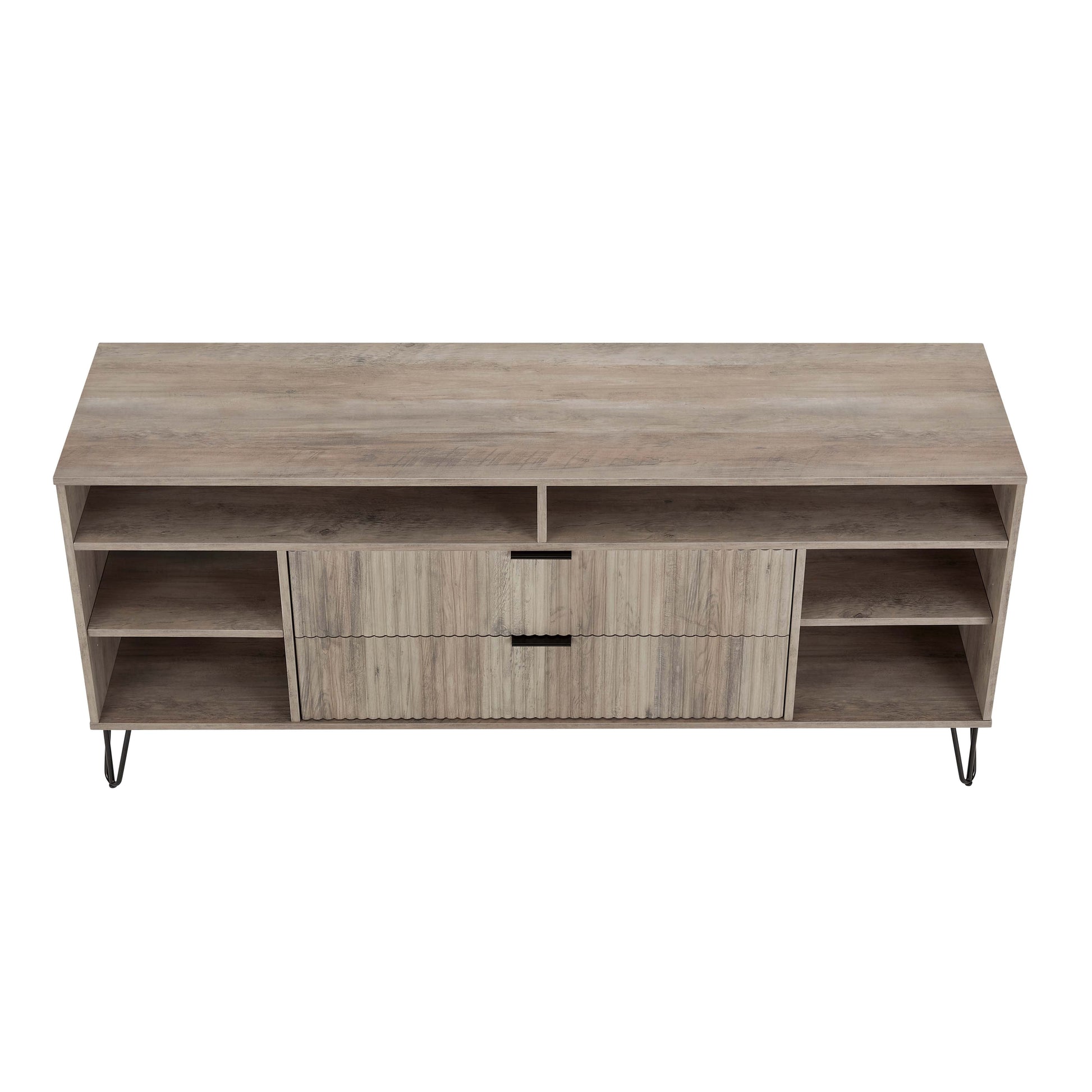 Manhattan Comfort DUMBO 63" Rustic Gray Mid-Century Modern TV Stand With 6 Shelves & 2 Drawers
