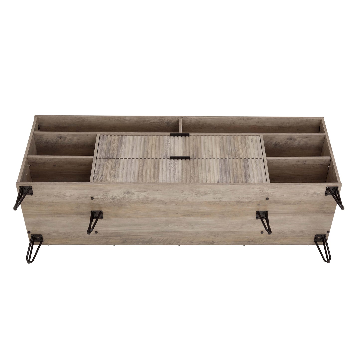 Manhattan Comfort DUMBO 63" Rustic Gray Mid-Century Modern TV Stand With 6 Shelves & 2 Drawers