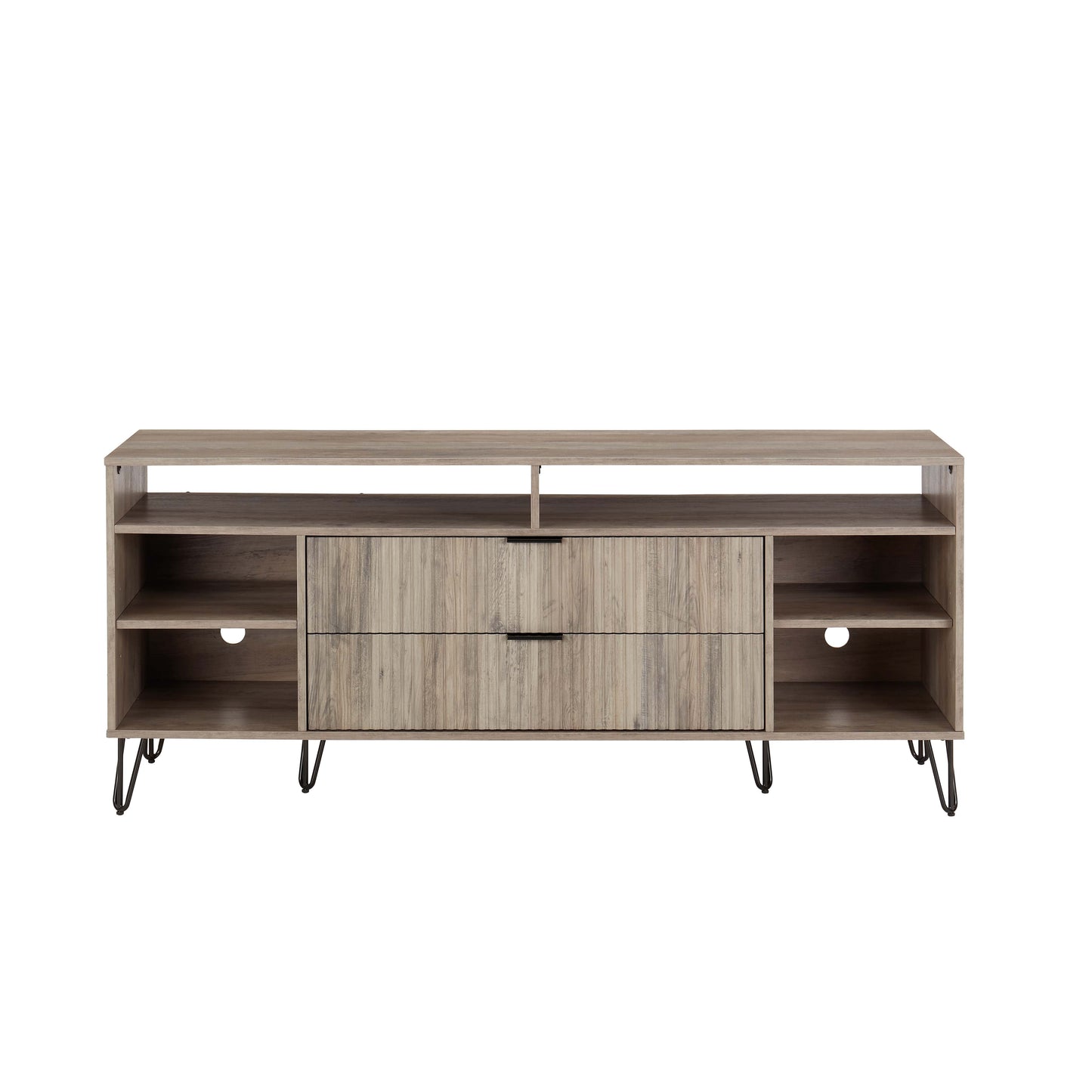 Manhattan Comfort DUMBO 63" Rustic Gray Mid-Century Modern TV Stand With 6 Shelves & 2 Drawers
