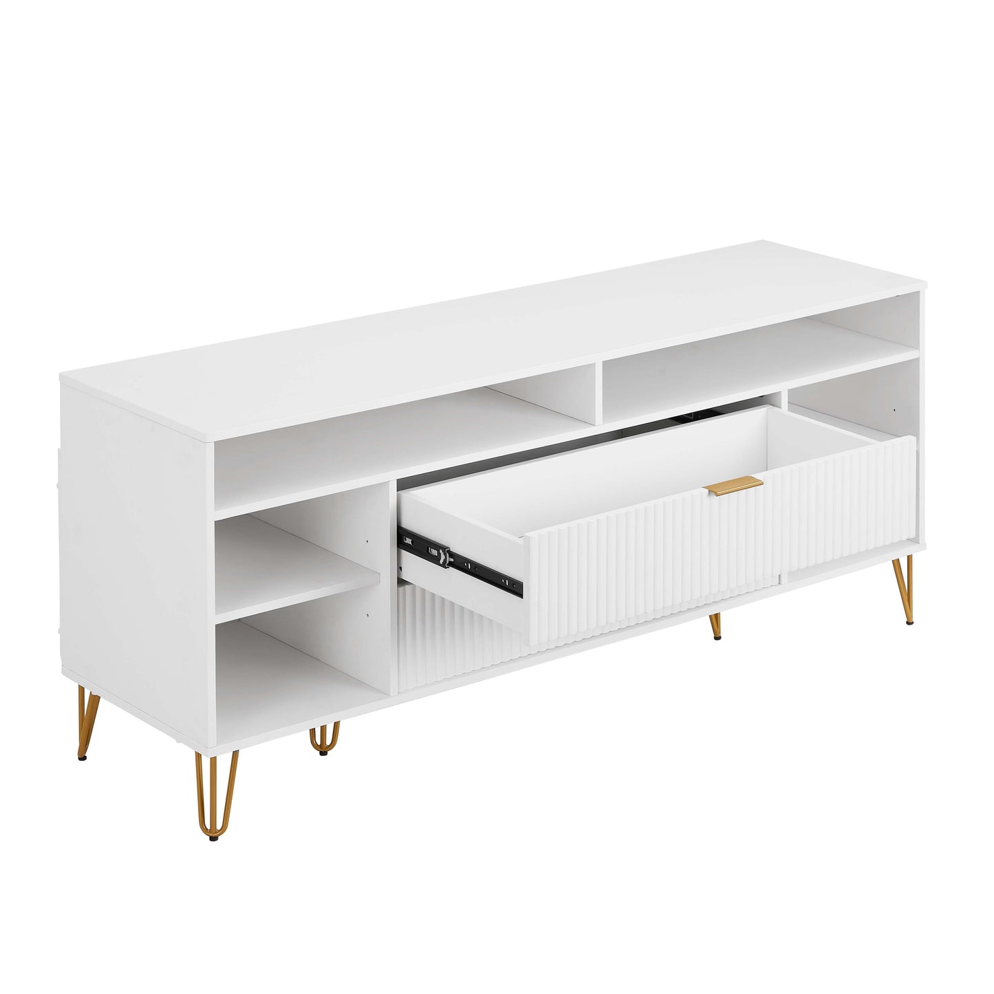 Manhattan Comfort DUMBO 63" White Mid-Century Modern TV Stand With 6 Shelves & 2 Drawers