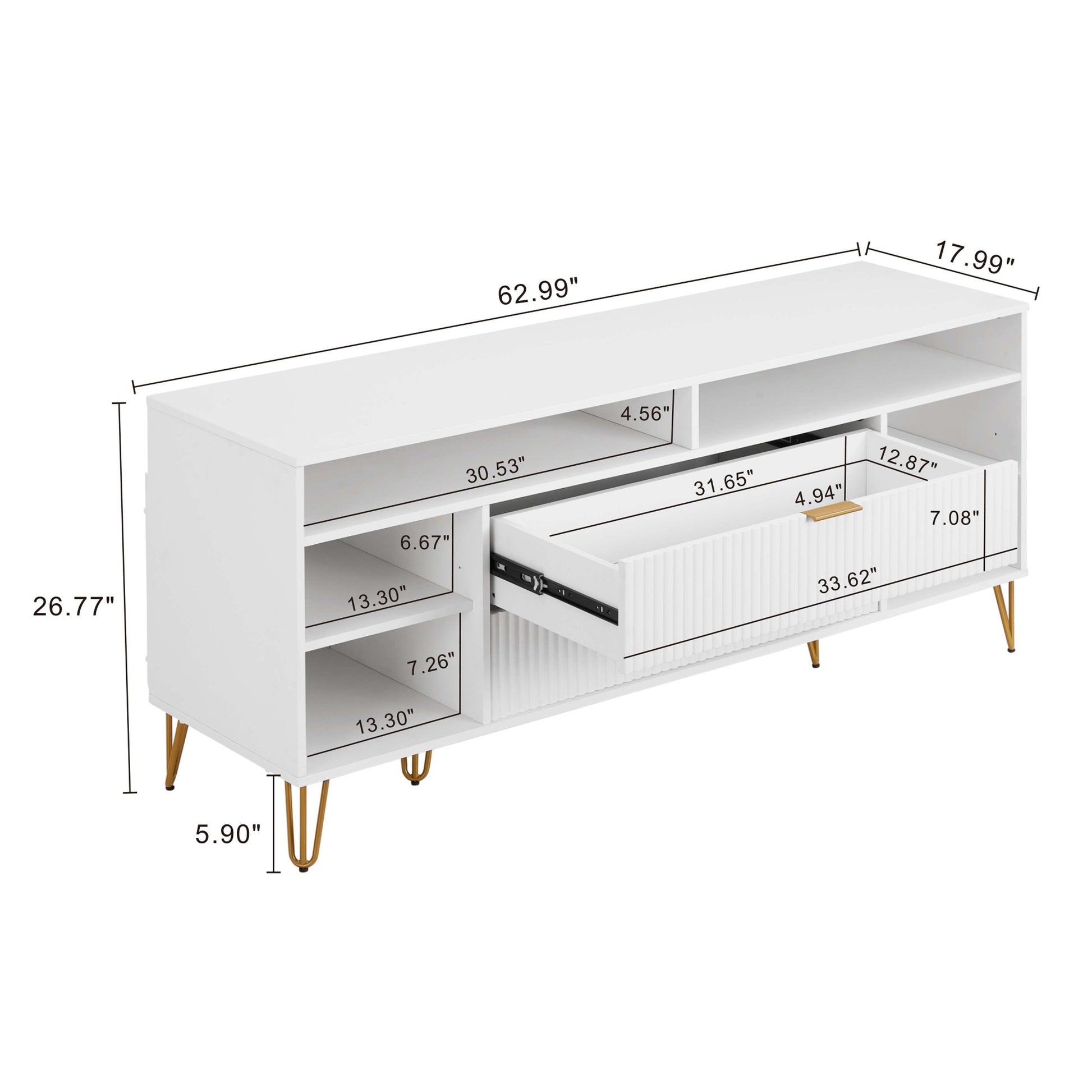 Manhattan Comfort DUMBO 63" White Mid-Century Modern TV Stand With 6 Shelves & 2 Drawers