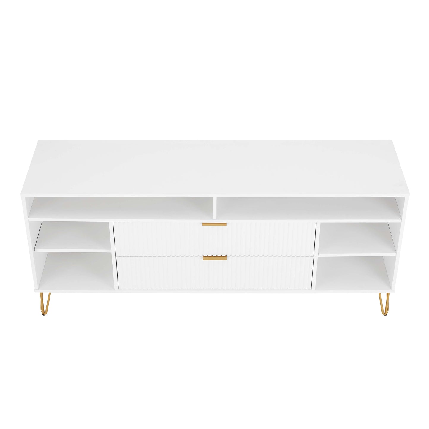 Manhattan Comfort DUMBO 63" White Mid-Century Modern TV Stand With 6 Shelves & 2 Drawers