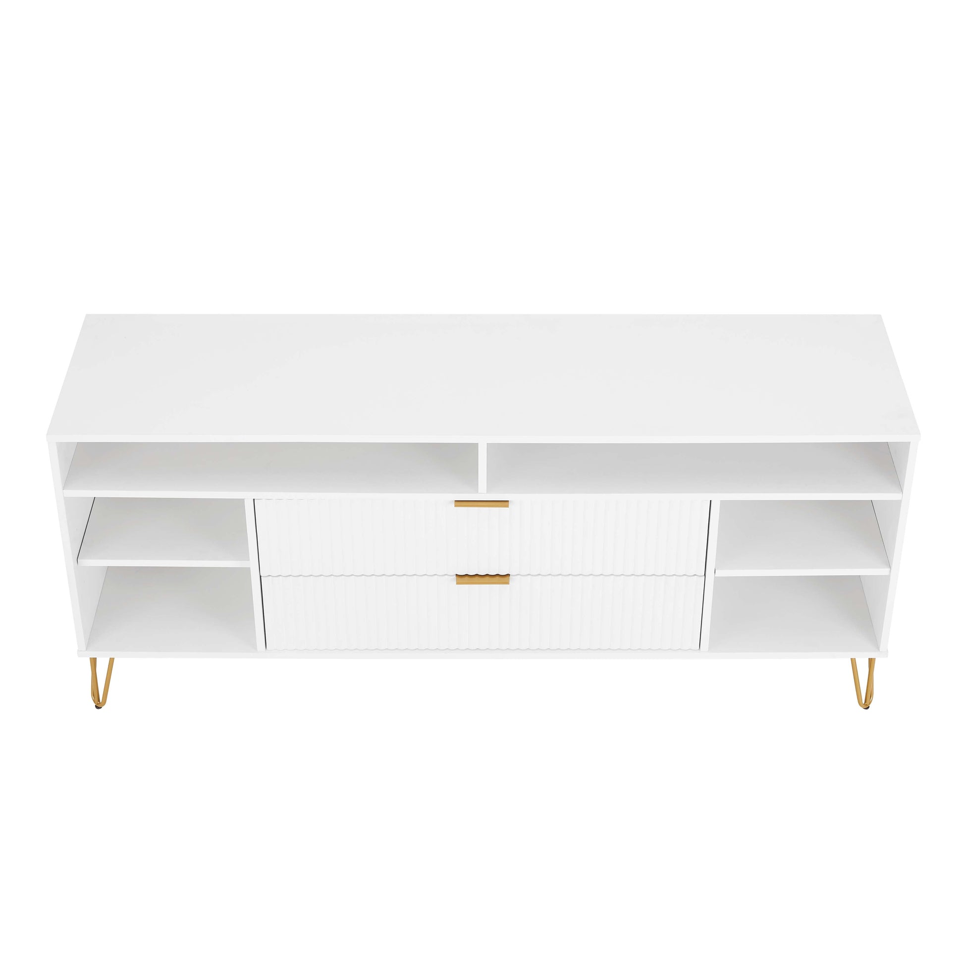 Manhattan Comfort DUMBO 63" White Mid-Century Modern TV Stand With 6 Shelves & 2 Drawers