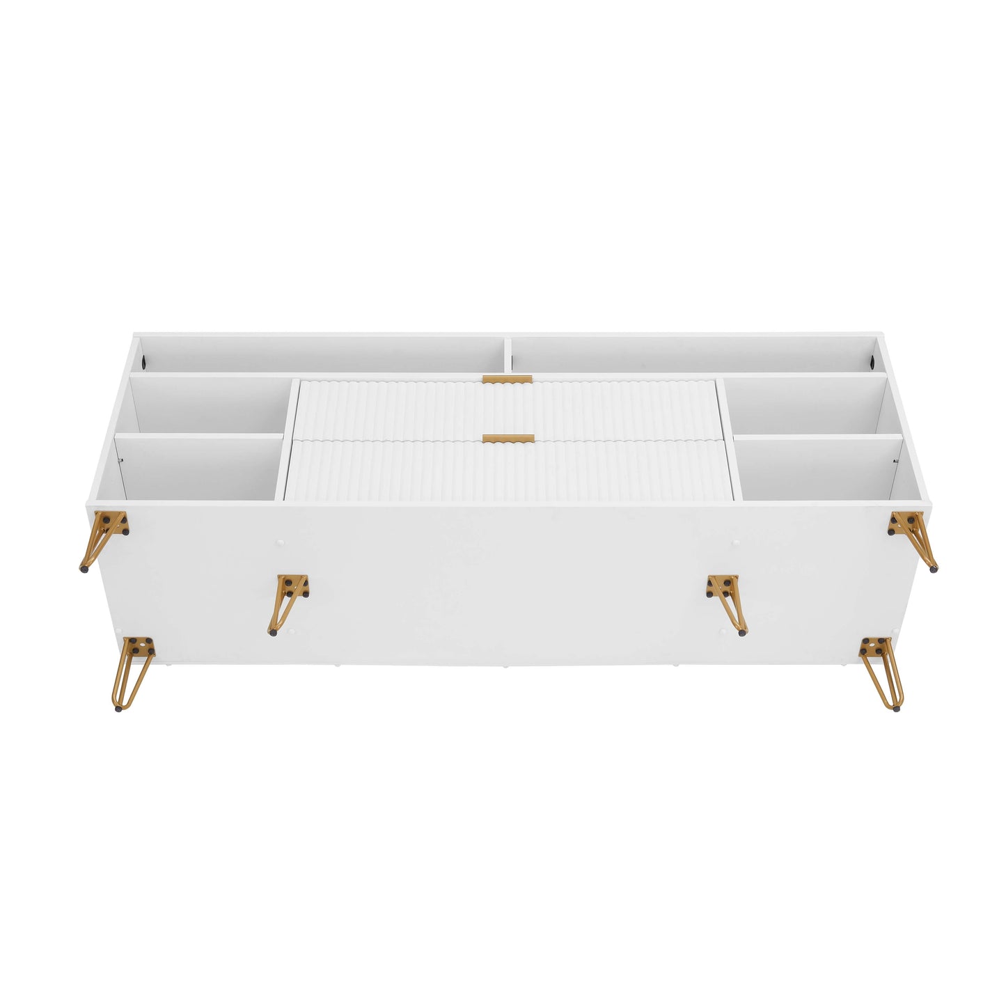 Manhattan Comfort DUMBO 63" White Mid-Century Modern TV Stand With 6 Shelves & 2 Drawers