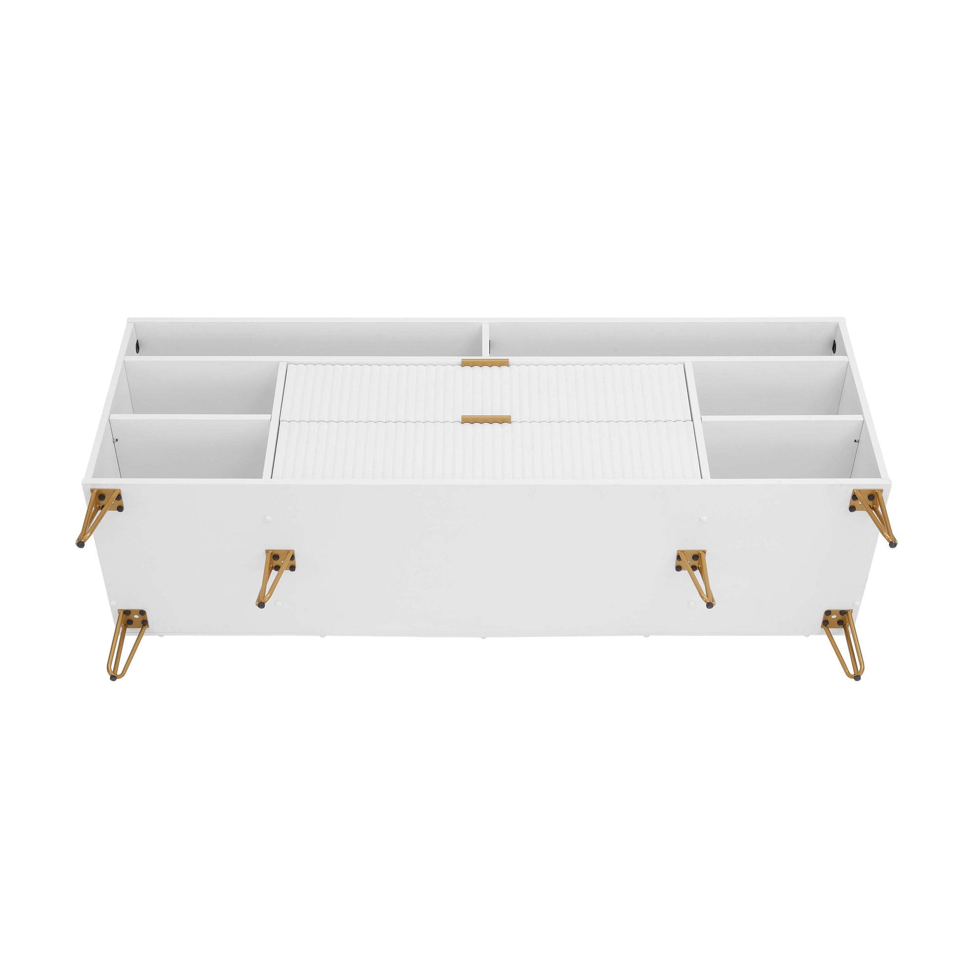 Manhattan Comfort DUMBO 63" White Mid-Century Modern TV Stand With 6 Shelves & 2 Drawers