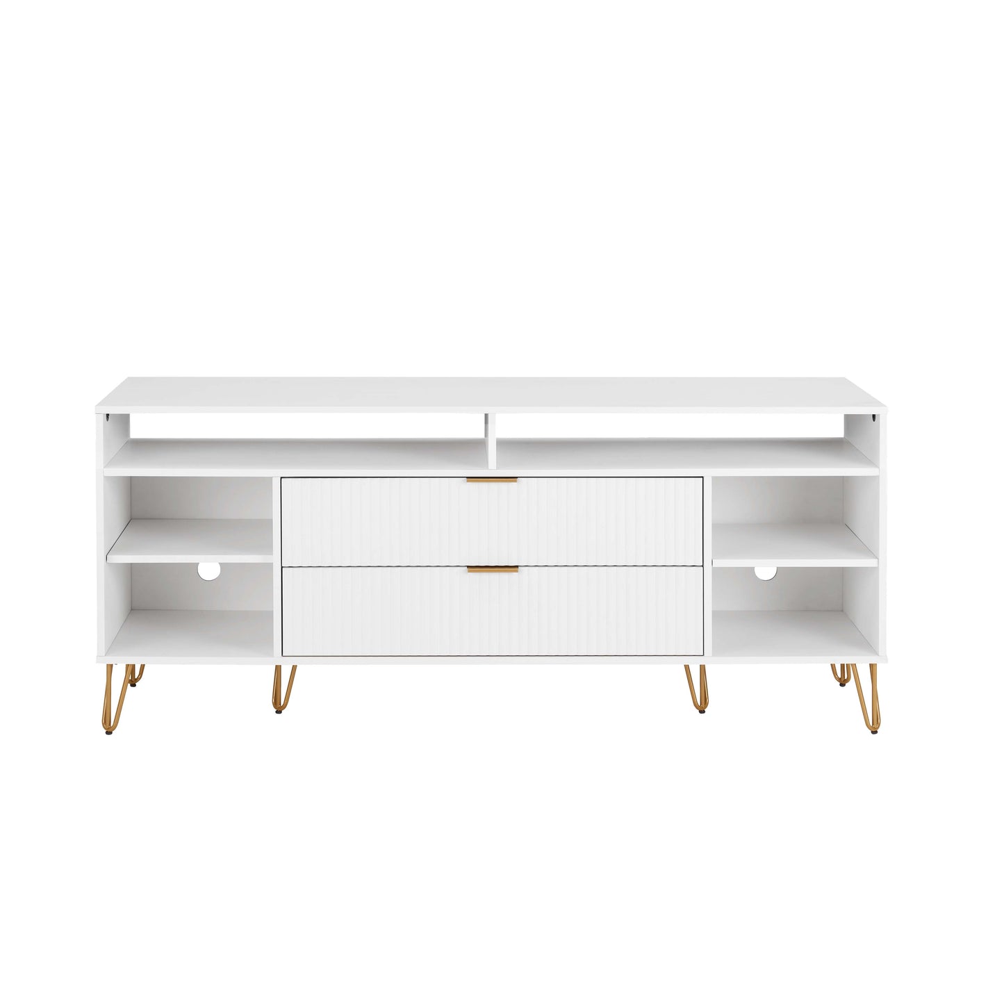 Manhattan Comfort DUMBO 63" White Mid-Century Modern TV Stand With 6 Shelves & 2 Drawers