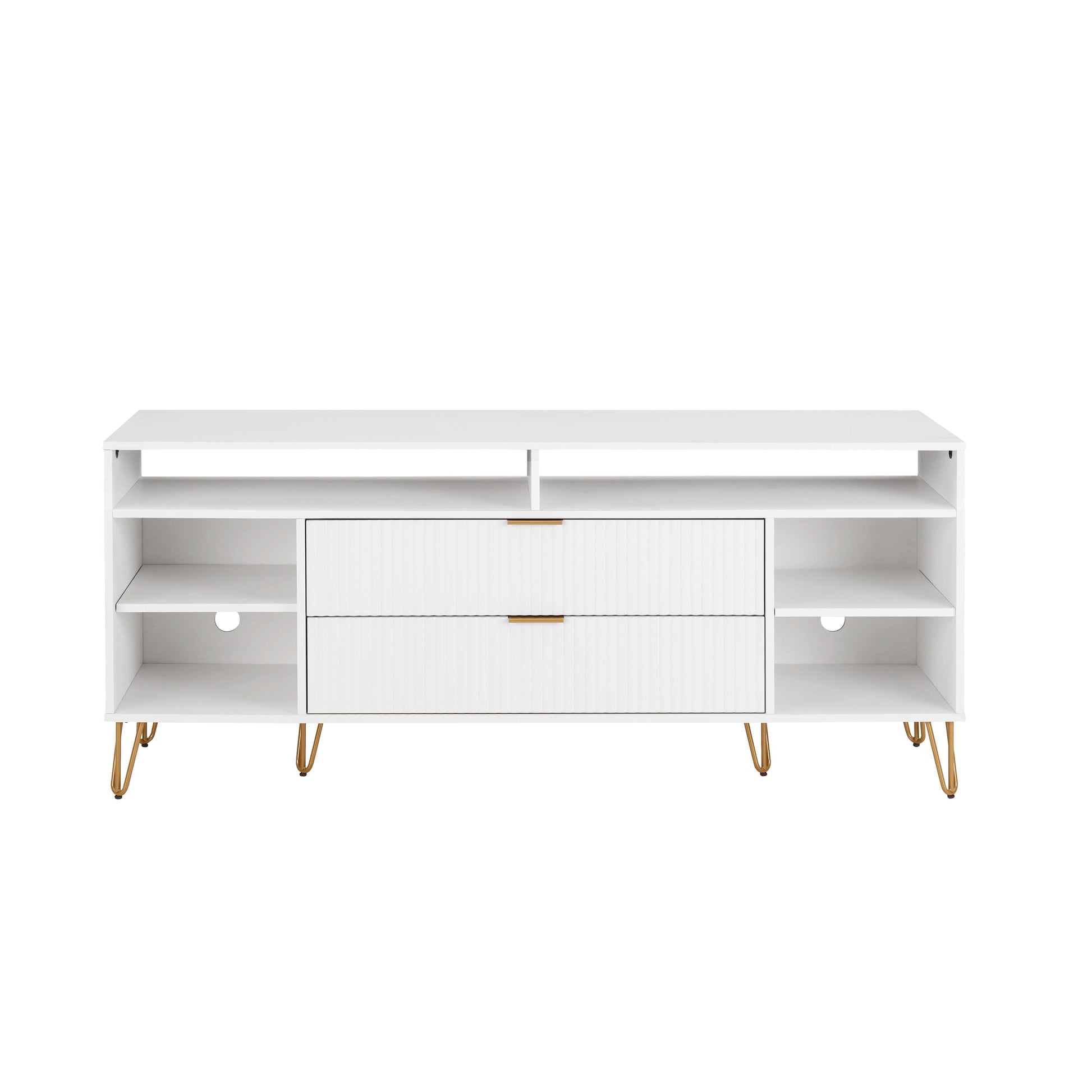 Manhattan Comfort DUMBO 63" White Mid-Century Modern TV Stand With 6 Shelves & 2 Drawers