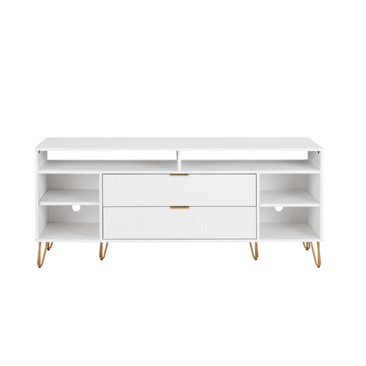 Manhattan Comfort DUMBO 63" White Mid-Century Modern TV Stand With 6 Shelves & 2 Drawers