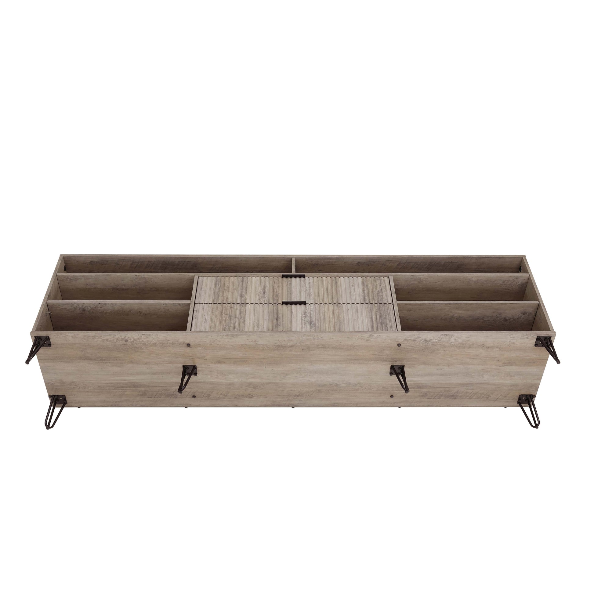 Manhattan Comfort DUMBO 85" Golden Brown Mid-Century Modern TV Stand With 6 Shelves And 2 Drawers