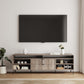 Manhattan Comfort DUMBO 85" Golden Brown Mid-Century Modern TV Stand With 6 Shelves And 2 Drawers