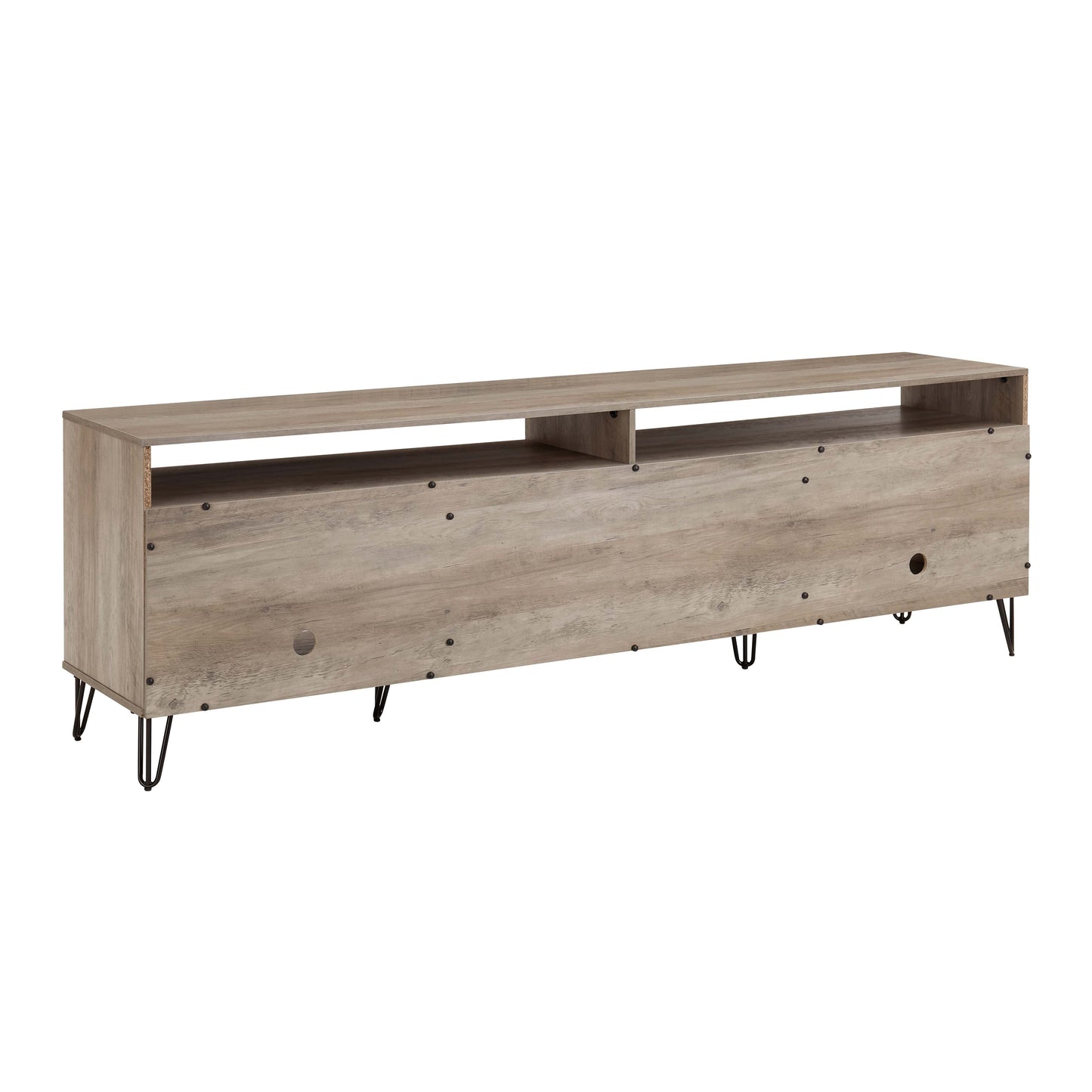 Manhattan Comfort DUMBO 85" Golden Brown Mid-Century Modern TV Stand With 6 Shelves And 2 Drawers