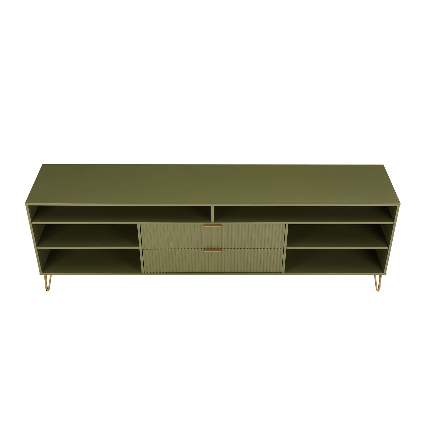Manhattan Comfort DUMBO 85" Olive Green Mid-Century Modern TV Stand With 6 Shelves And 2 Drawers