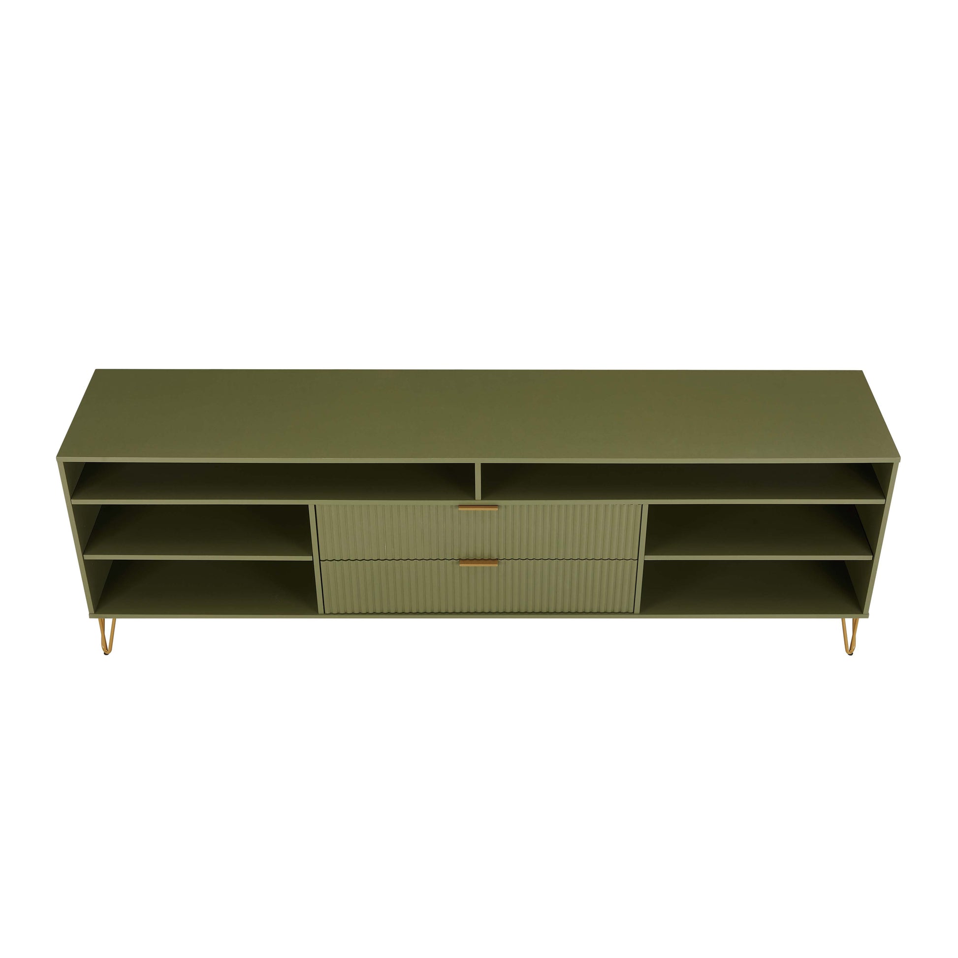 Manhattan Comfort DUMBO 85" Olive Green Mid-Century Modern TV Stand With 6 Shelves And 2 Drawers