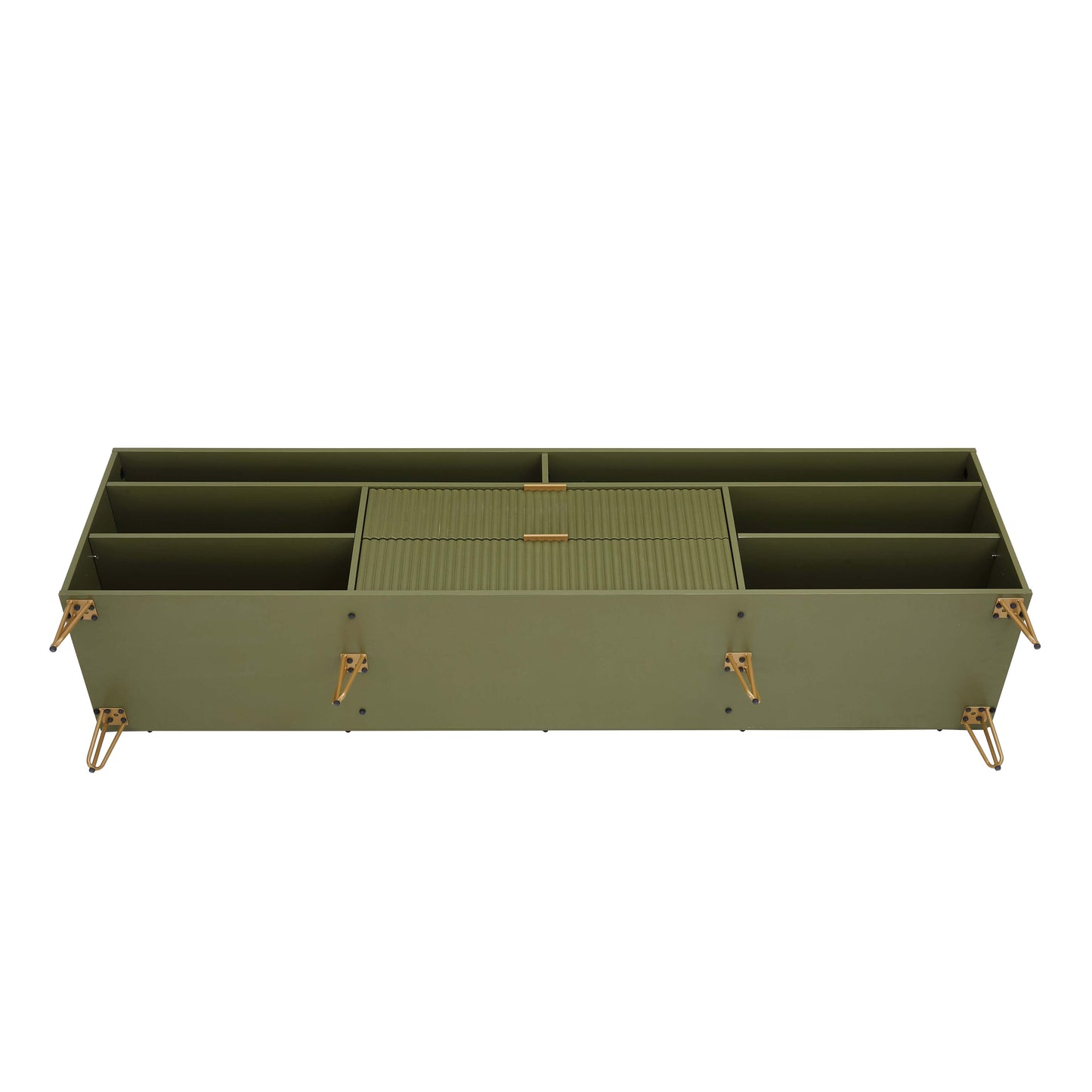 Manhattan Comfort DUMBO 85" Olive Green Mid-Century Modern TV Stand With 6 Shelves And 2 Drawers