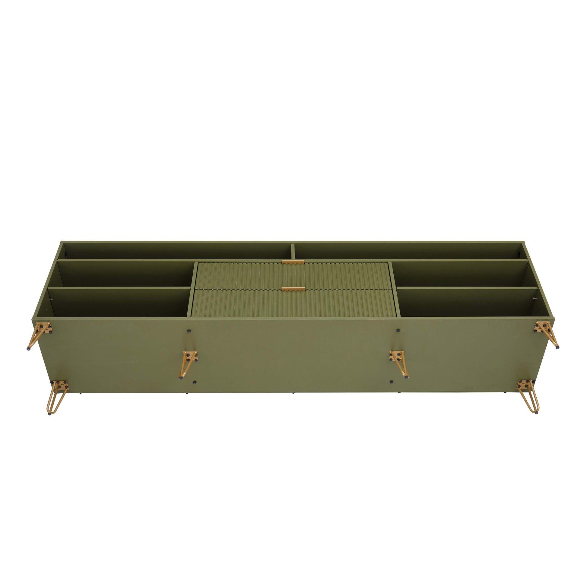 Manhattan Comfort DUMBO 85" Olive Green Mid-Century Modern TV Stand With 6 Shelves And 2 Drawers