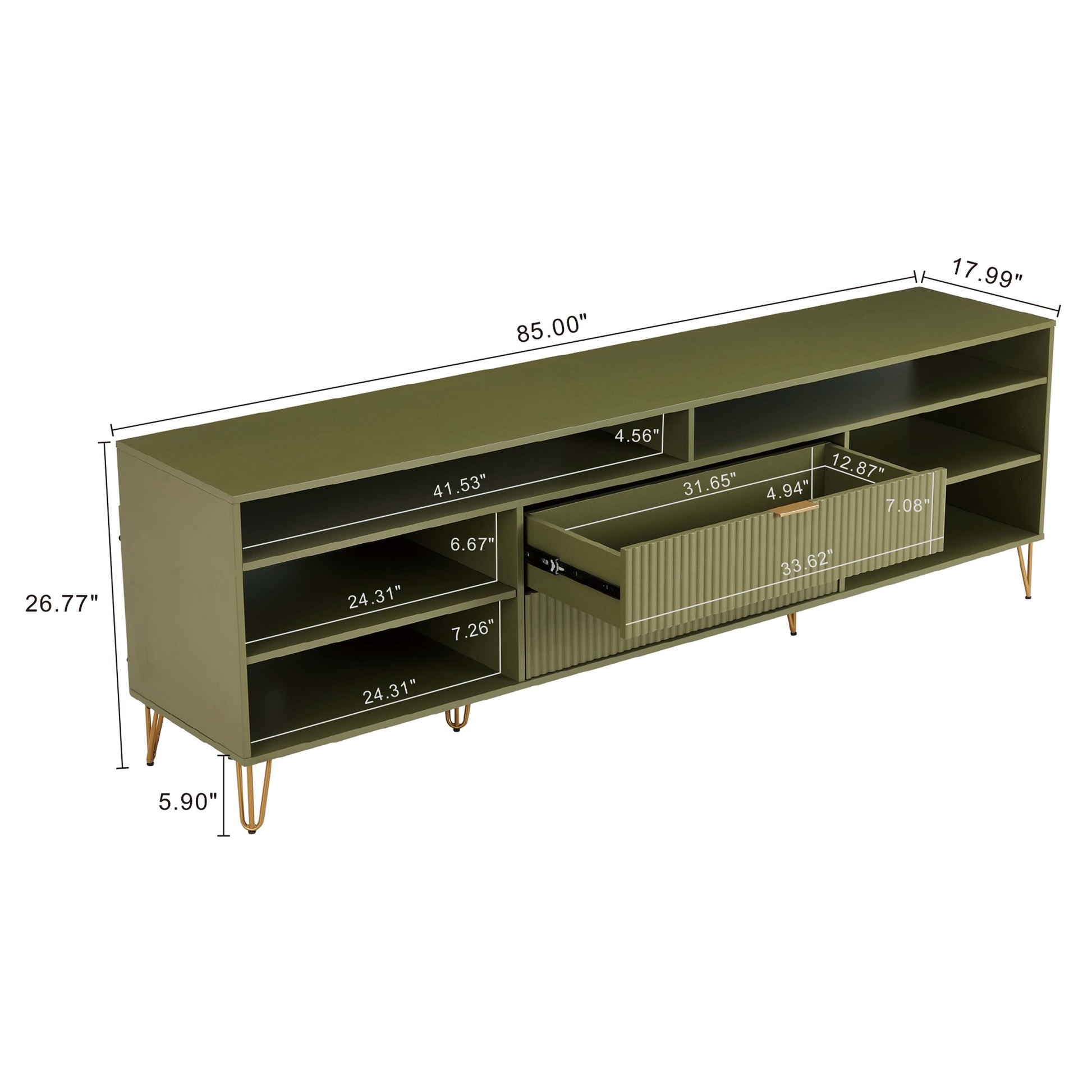 Manhattan Comfort DUMBO 85" Olive Green Mid-Century Modern TV Stand With 6 Shelves And 2 Drawers