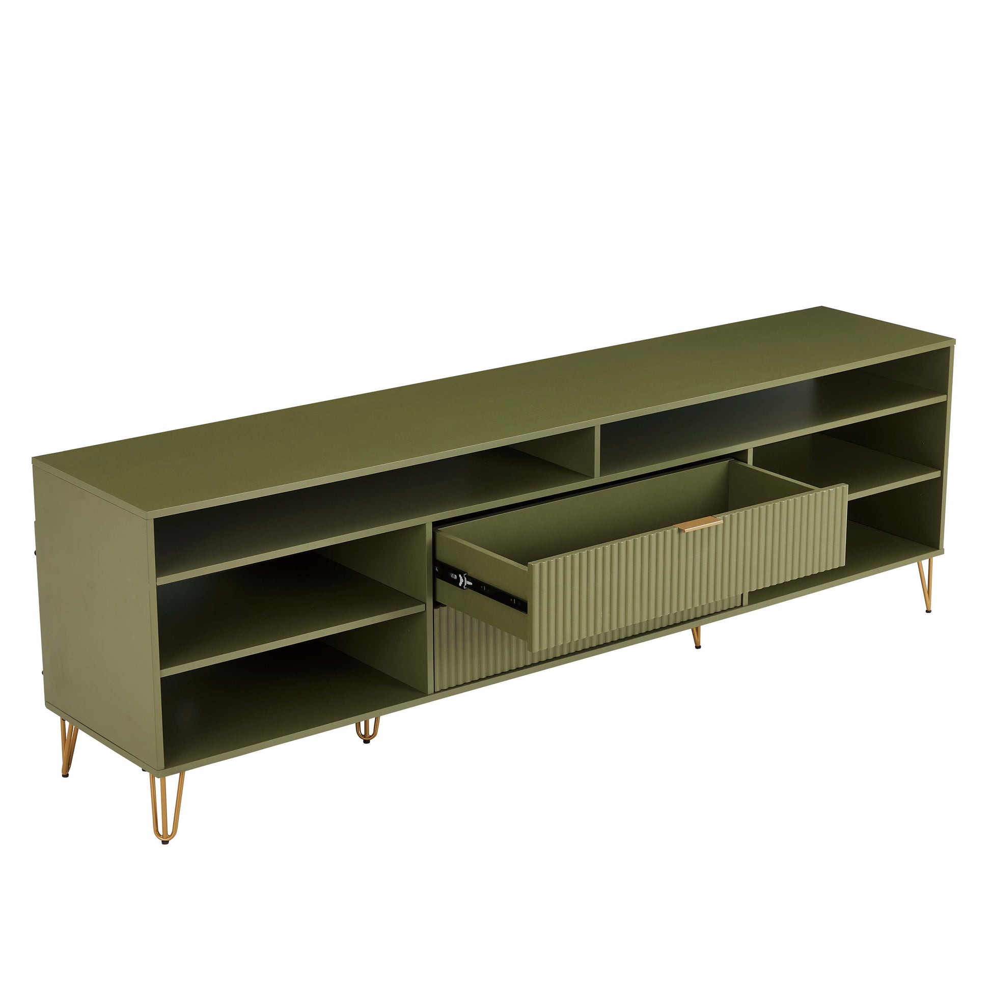 Manhattan Comfort DUMBO 85" Olive Green Mid-Century Modern TV Stand With 6 Shelves And 2 Drawers