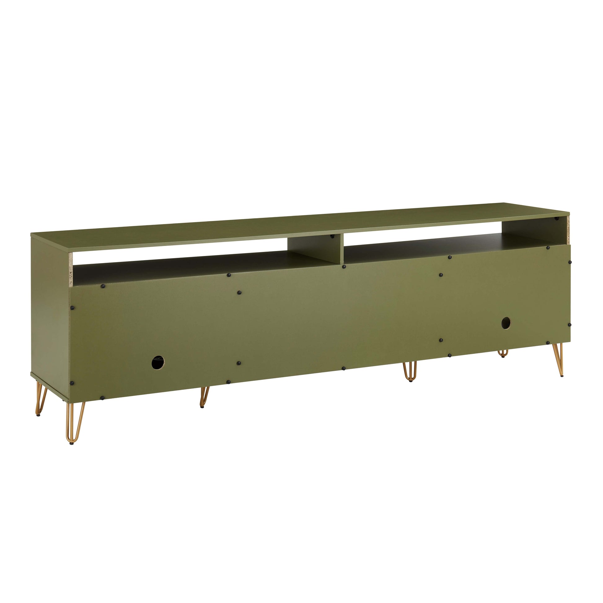Manhattan Comfort DUMBO 85" Olive Green Mid-Century Modern TV Stand With 6 Shelves And 2 Drawers