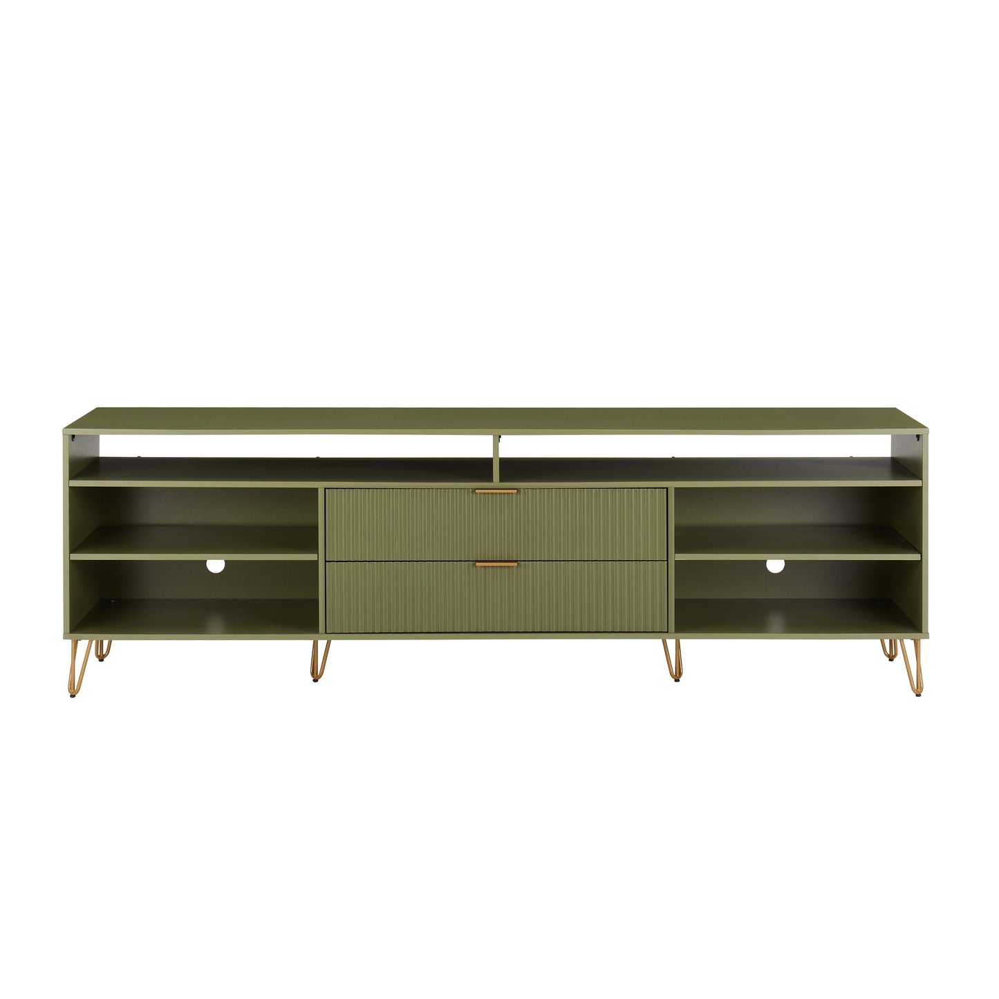 Manhattan Comfort DUMBO 85" Olive Green Mid-Century Modern TV Stand With 6 Shelves And 2 Drawers
