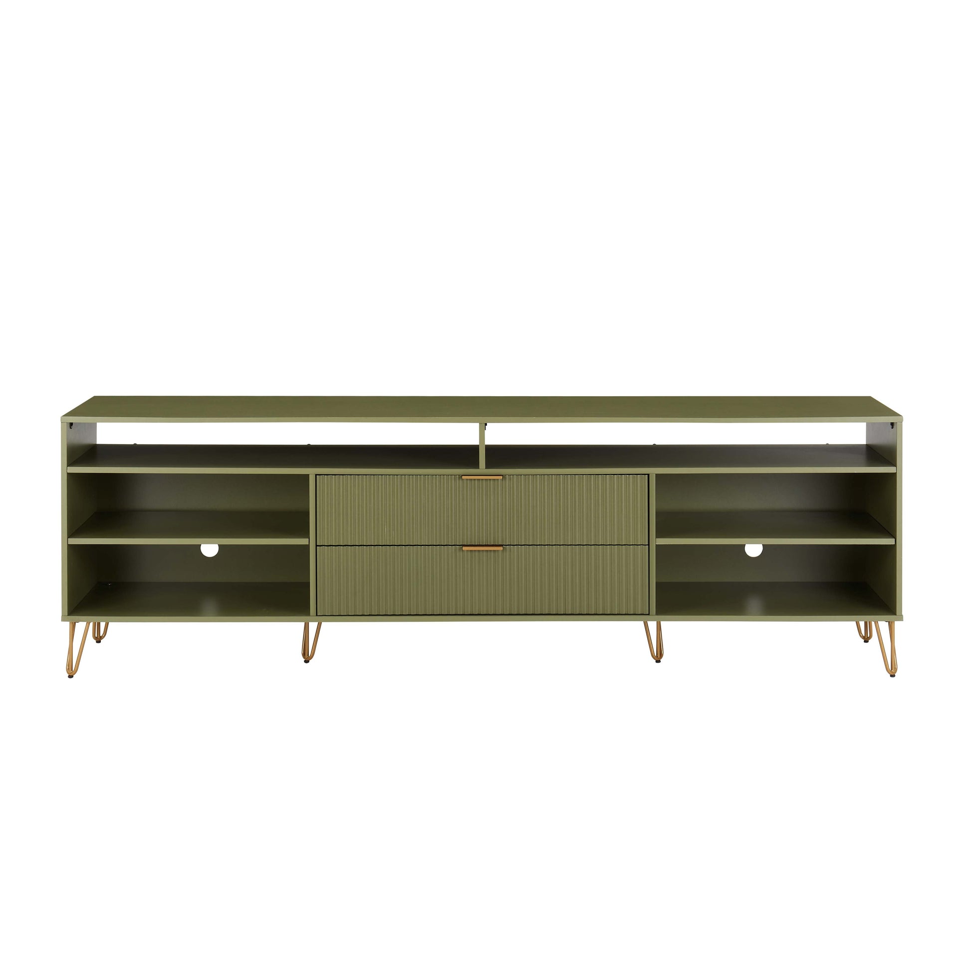 Manhattan Comfort DUMBO 85" Olive Green Mid-Century Modern TV Stand With 6 Shelves And 2 Drawers