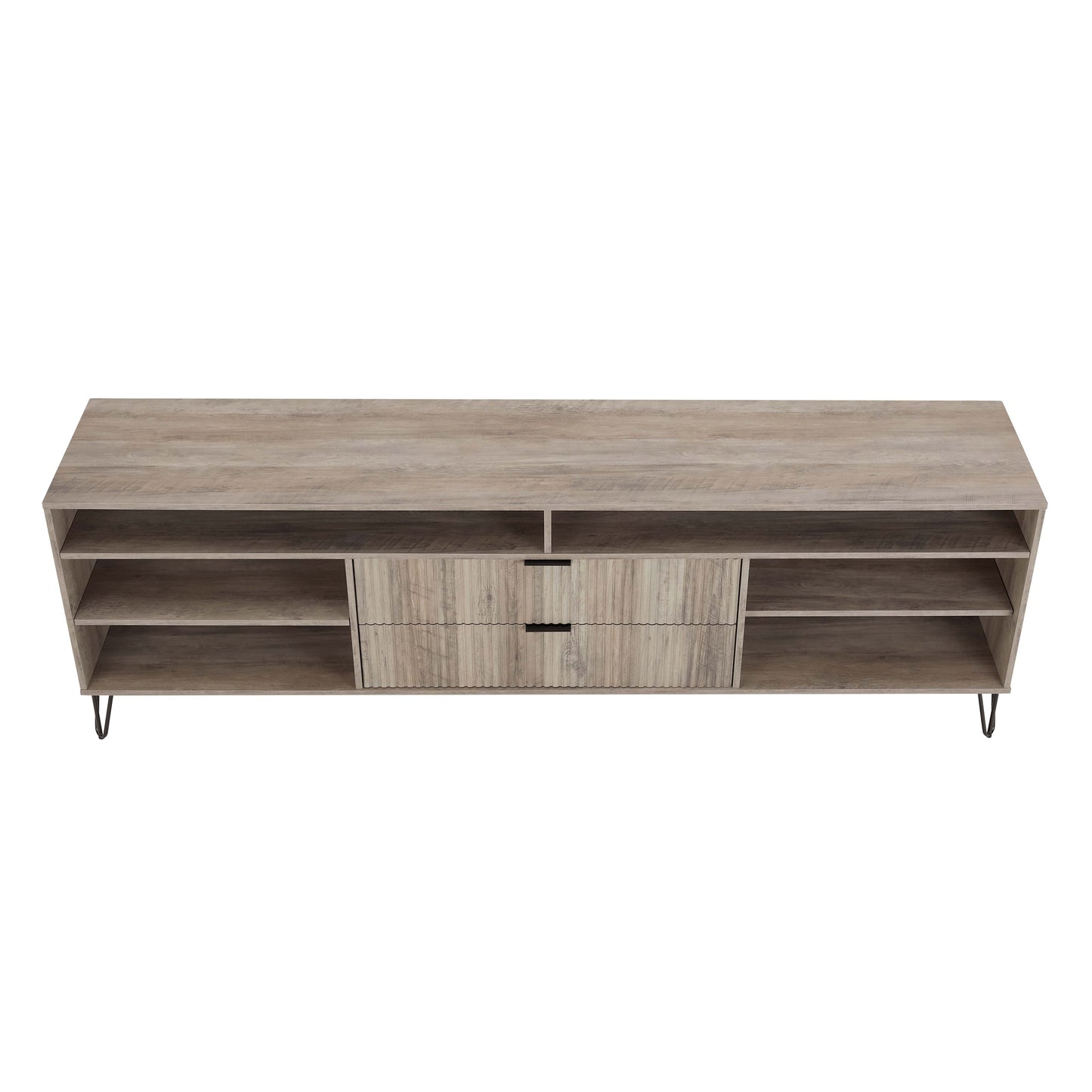 Manhattan Comfort DUMBO 85" Rustic Grey Mid-Century Modern TV Stand With 6 Shelves And 2 Drawers