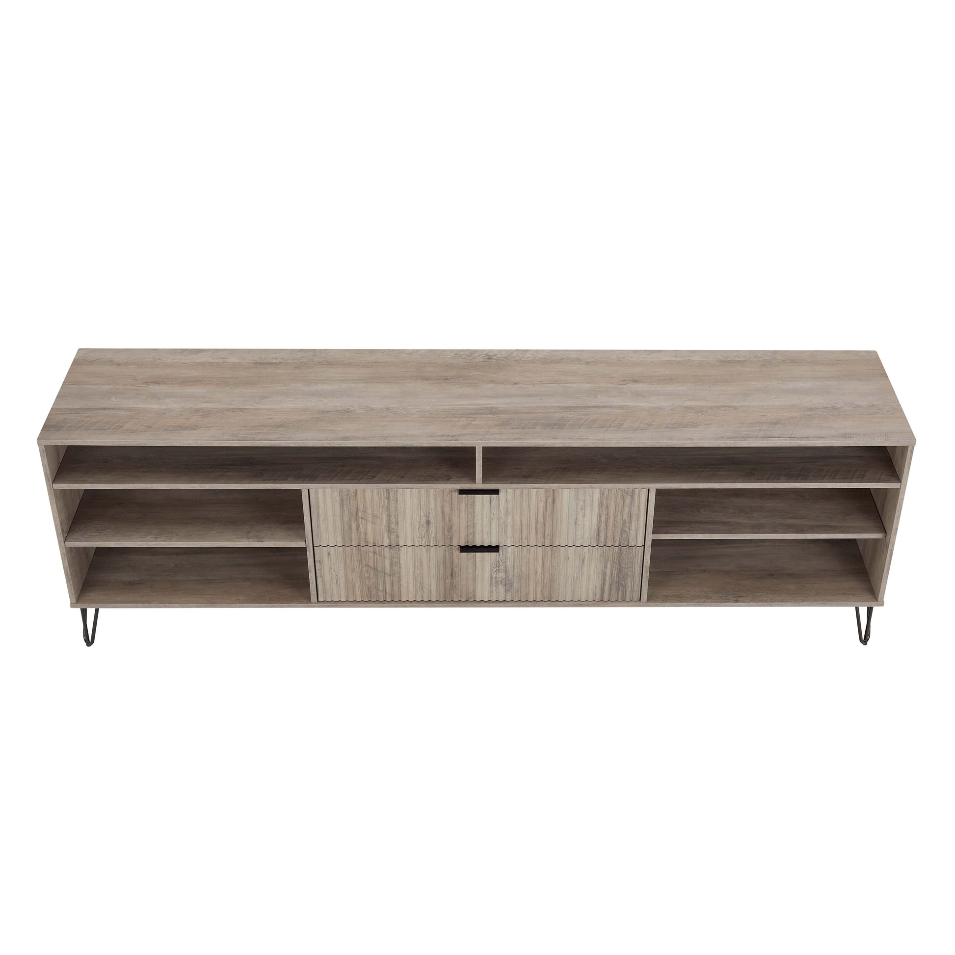 Manhattan Comfort DUMBO 85" Rustic Grey Mid-Century Modern TV Stand With 6 Shelves And 2 Drawers