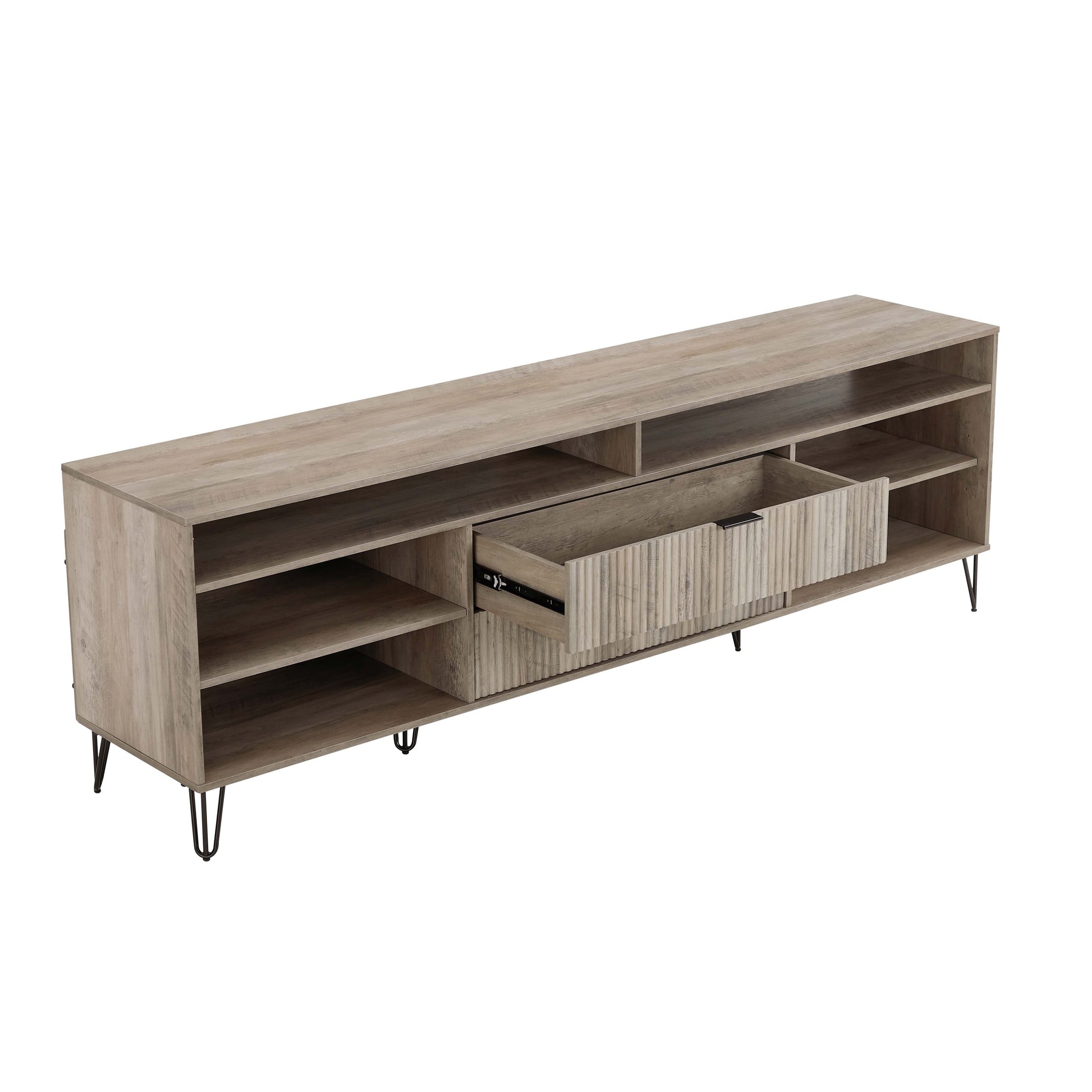 Manhattan Comfort DUMBO 85" Rustic Grey Mid-Century Modern TV Stand With 6 Shelves And 2 Drawers