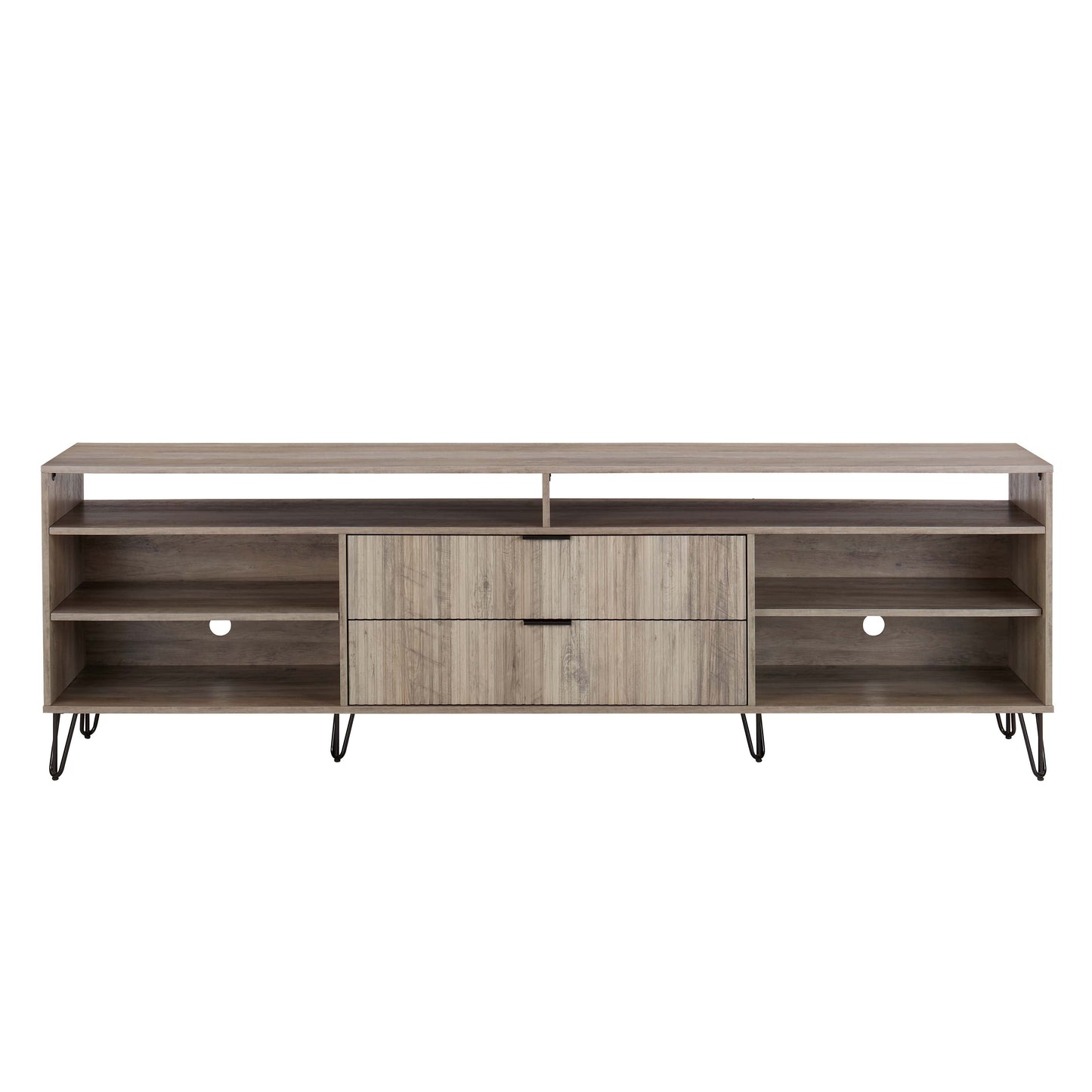 Manhattan Comfort DUMBO 85" Rustic Grey Mid-Century Modern TV Stand With 6 Shelves And 2 Drawers