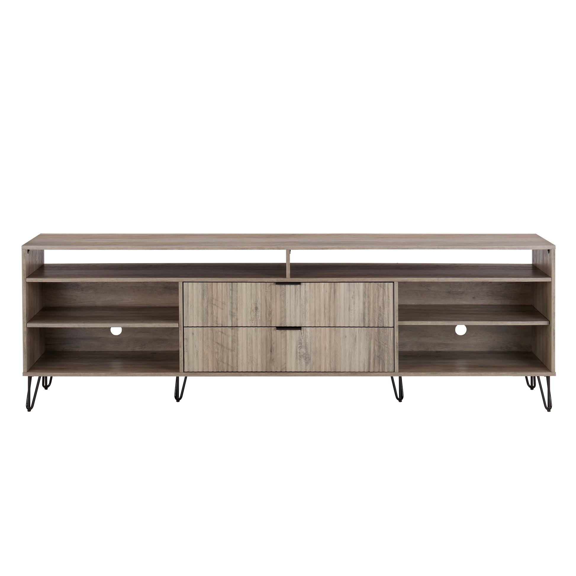 Manhattan Comfort DUMBO 85" Rustic Grey Mid-Century Modern TV Stand With 6 Shelves And 2 Drawers