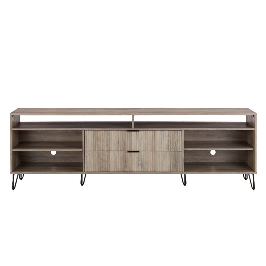 Manhattan Comfort DUMBO 85" Rustic Grey Mid-Century Modern TV Stand With 6 Shelves And 2 Drawers