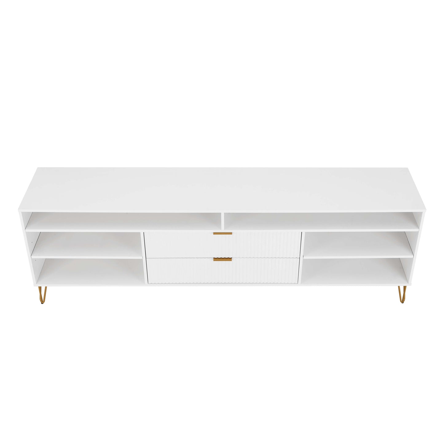 Manhattan Comfort DUMBO 85" White Mid-Century Modern TV Stand With 6 Shelves And 2 Drawers