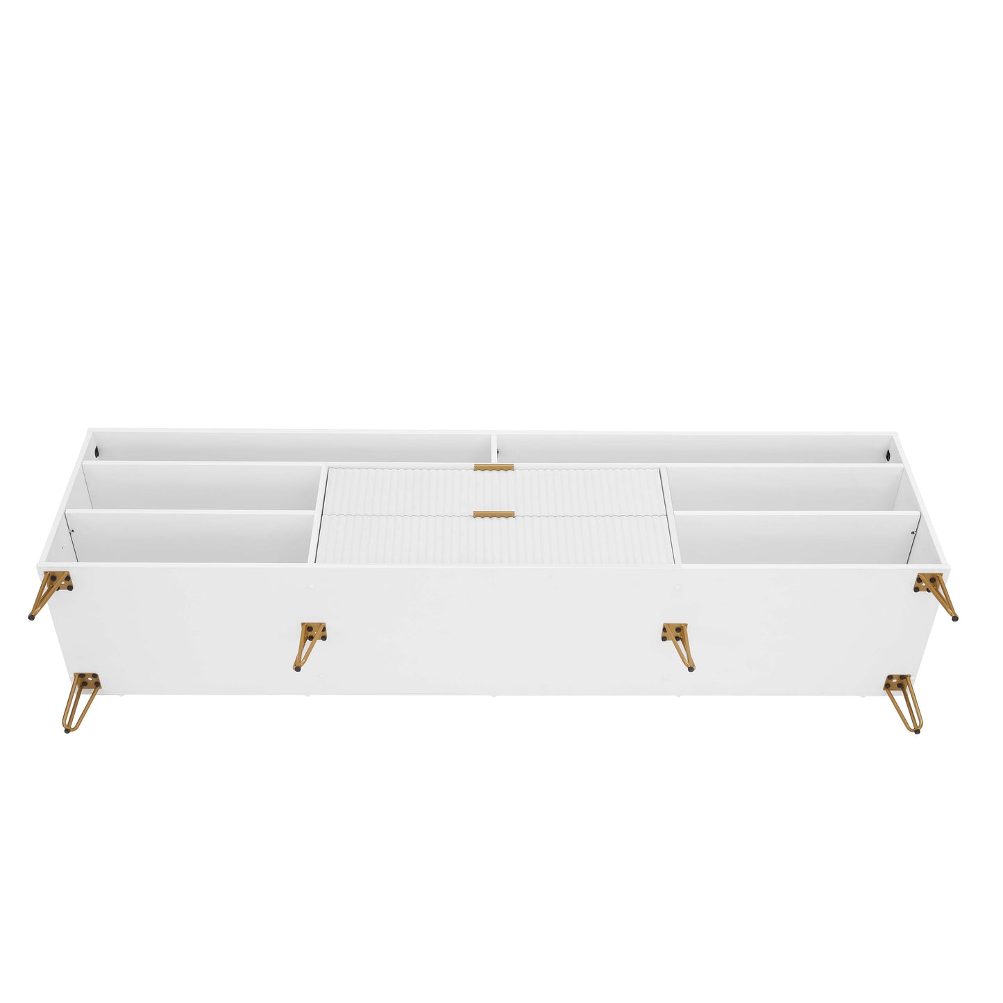 Manhattan Comfort DUMBO 85" White Mid-Century Modern TV Stand With 6 Shelves And 2 Drawers
