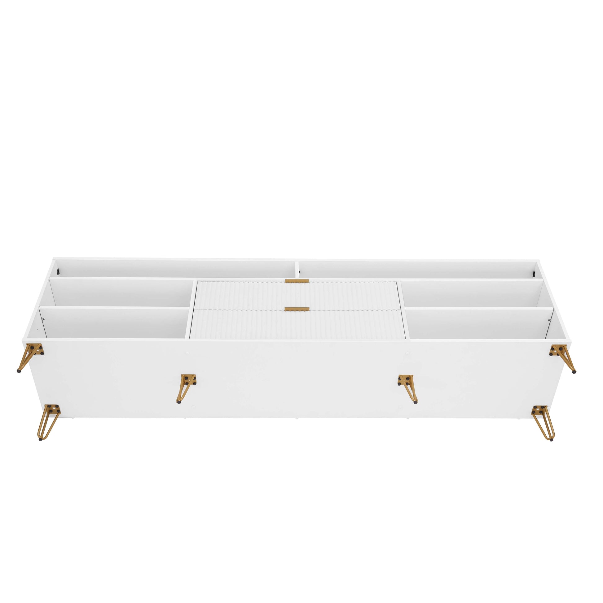 Manhattan Comfort DUMBO 85" White Mid-Century Modern TV Stand With 6 Shelves And 2 Drawers